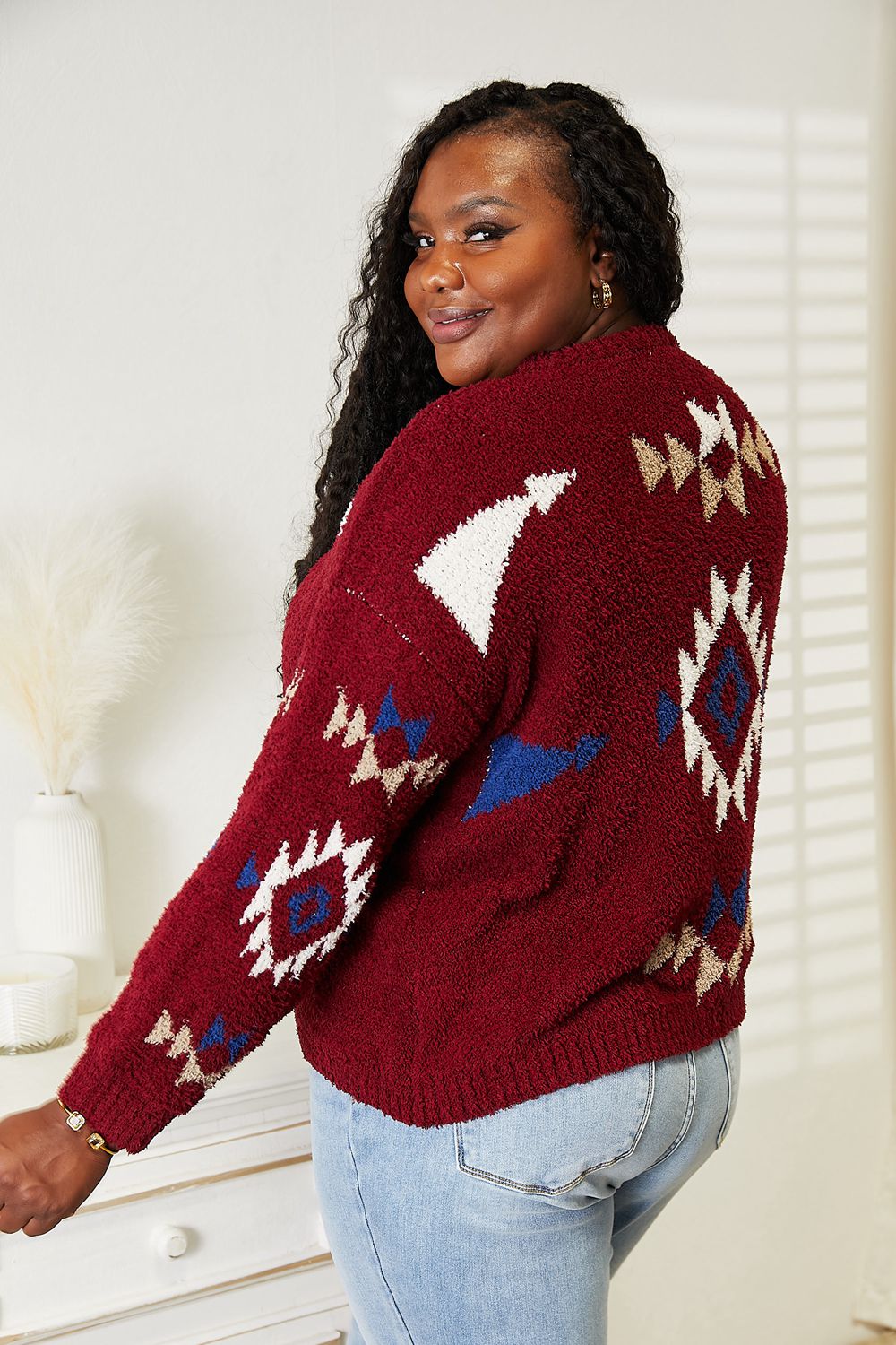 HEYSON Full Size Aztec Soft Fuzzy Sweater BLUE ZONE PLANET
