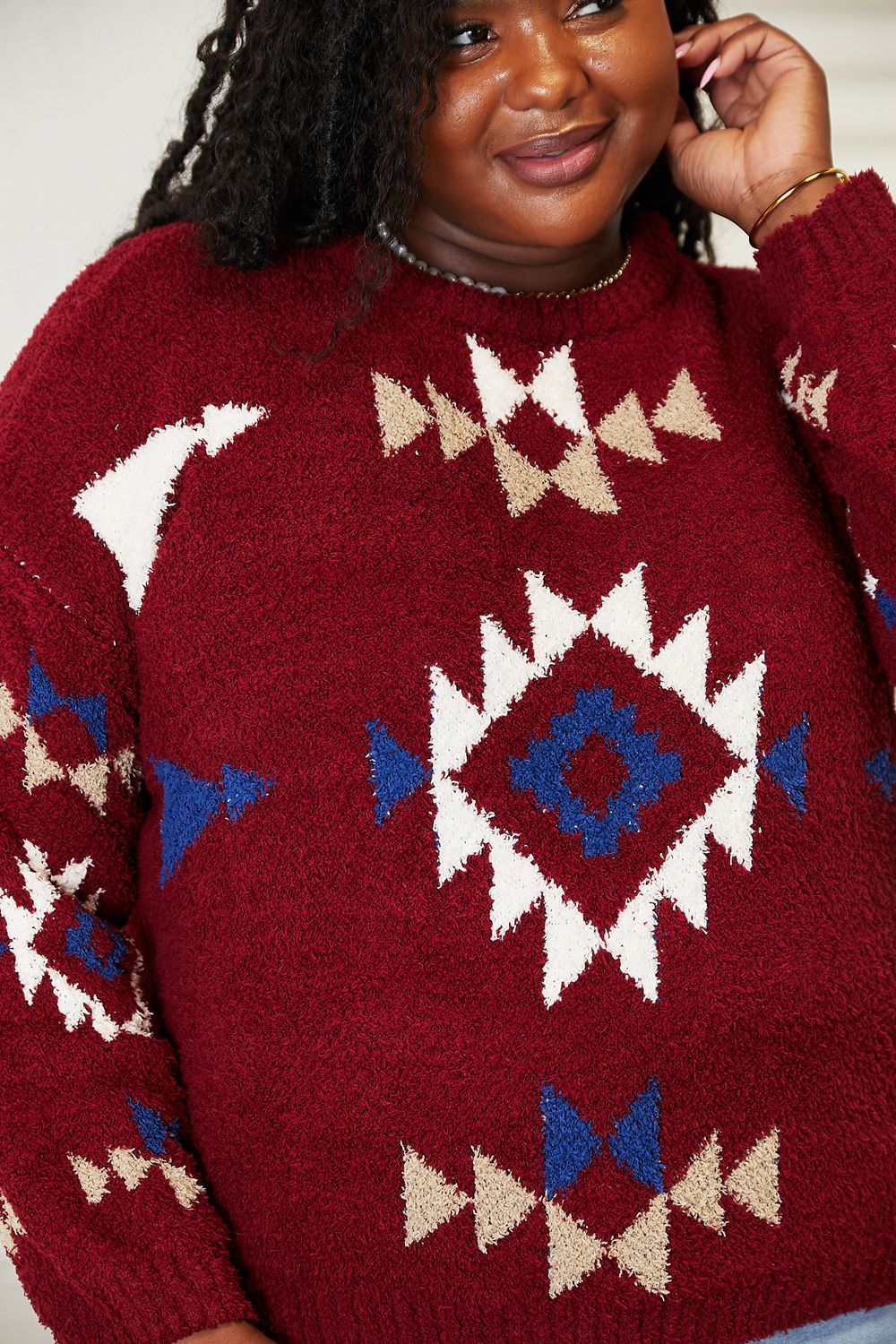 HEYSON Full Size Aztec Soft Fuzzy Sweater BLUE ZONE PLANET