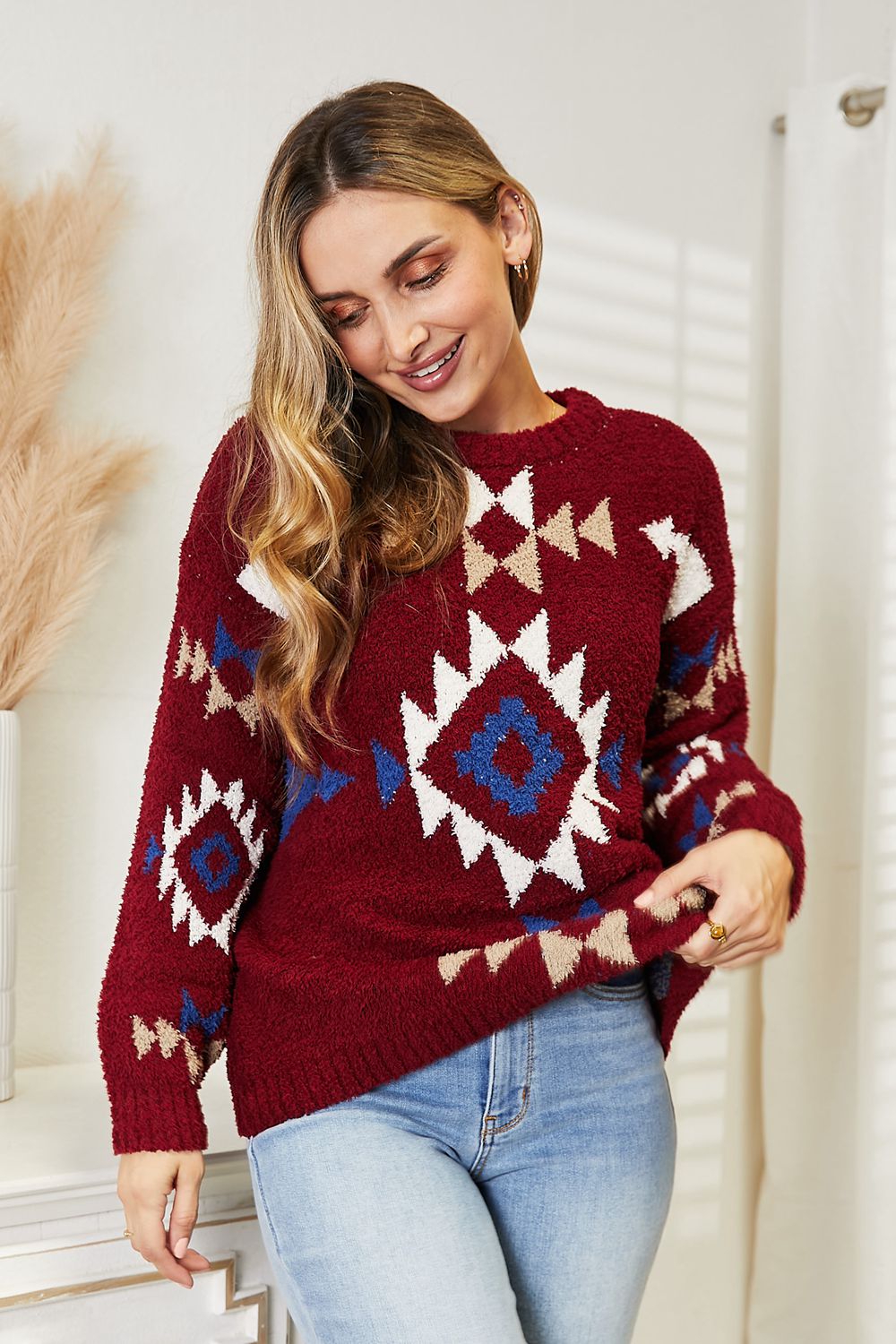 HEYSON Full Size Aztec Soft Fuzzy Sweater BLUE ZONE PLANET