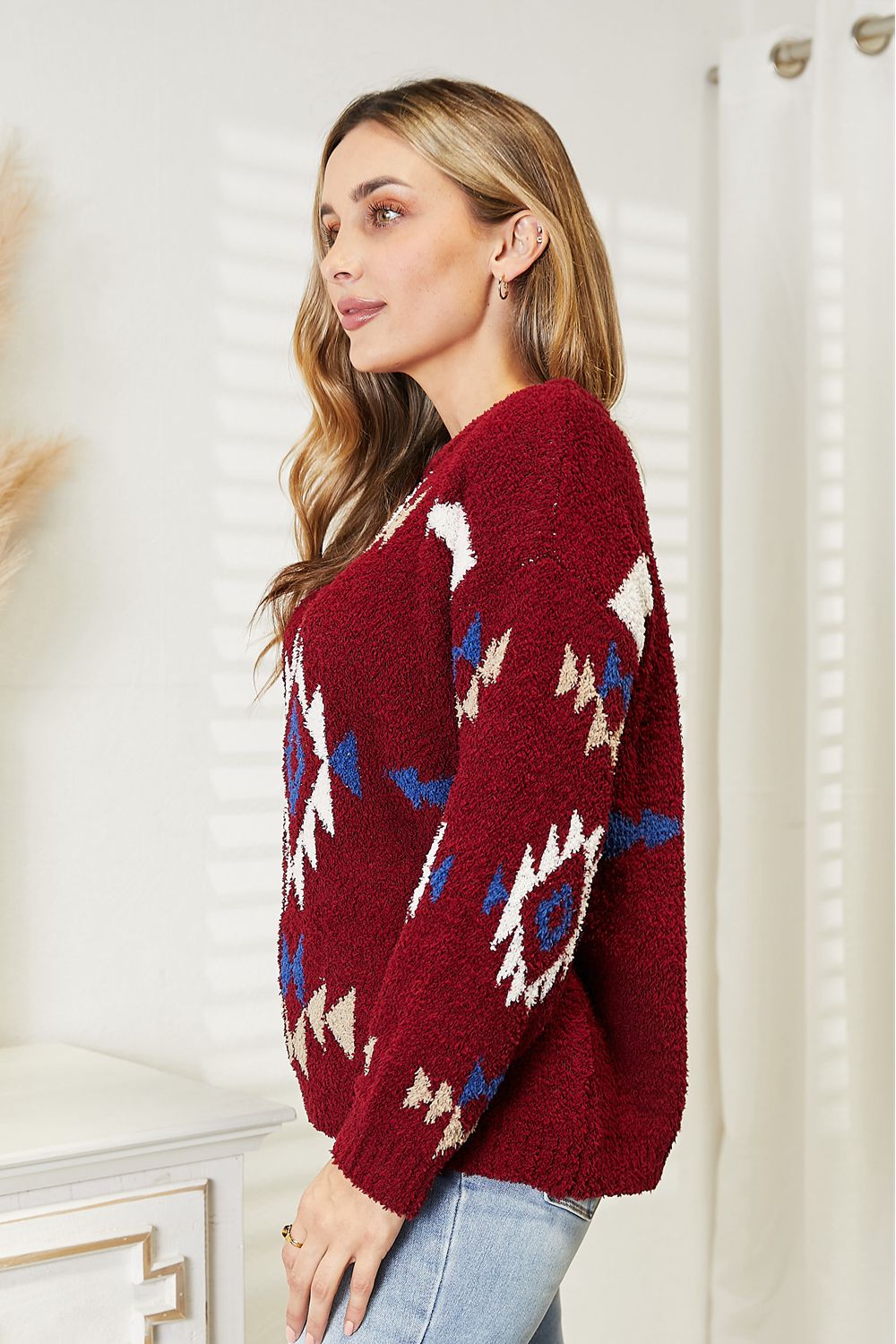 HEYSON Full Size Aztec Soft Fuzzy Sweater BLUE ZONE PLANET