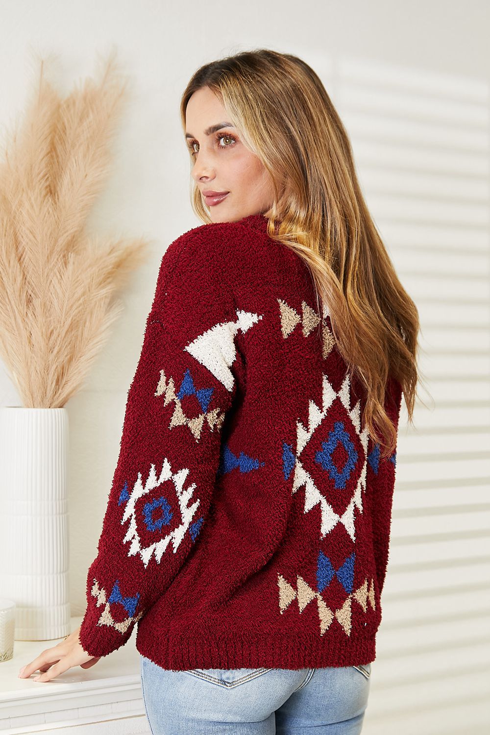 HEYSON Full Size Aztec Soft Fuzzy Sweater BLUE ZONE PLANET