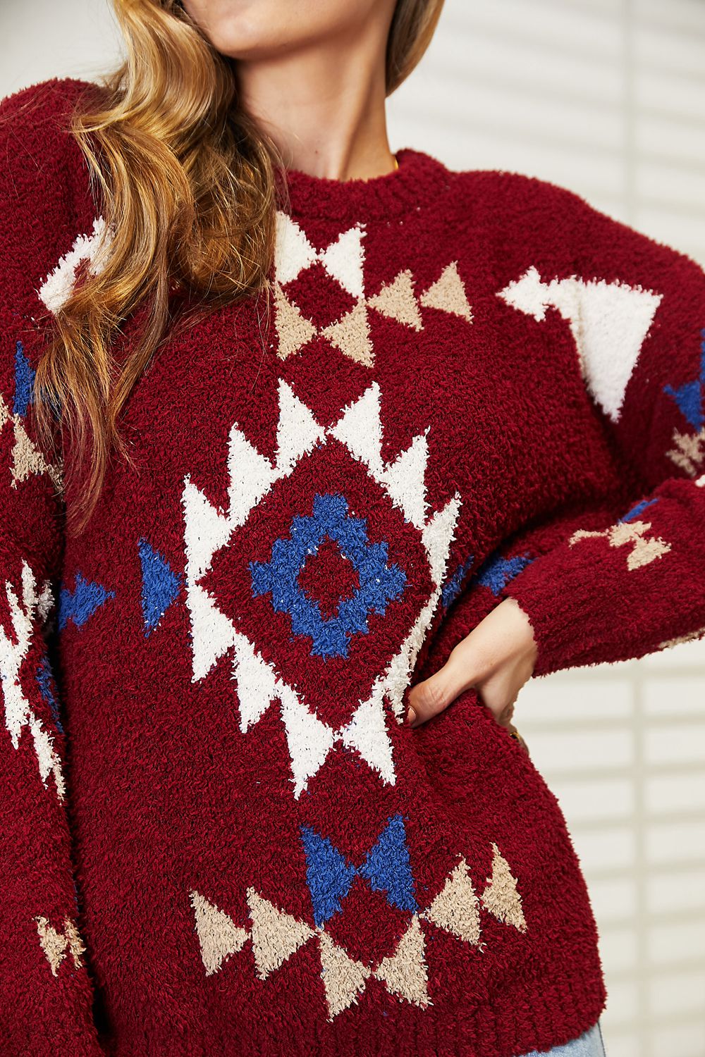 HEYSON Full Size Aztec Soft Fuzzy Sweater BLUE ZONE PLANET