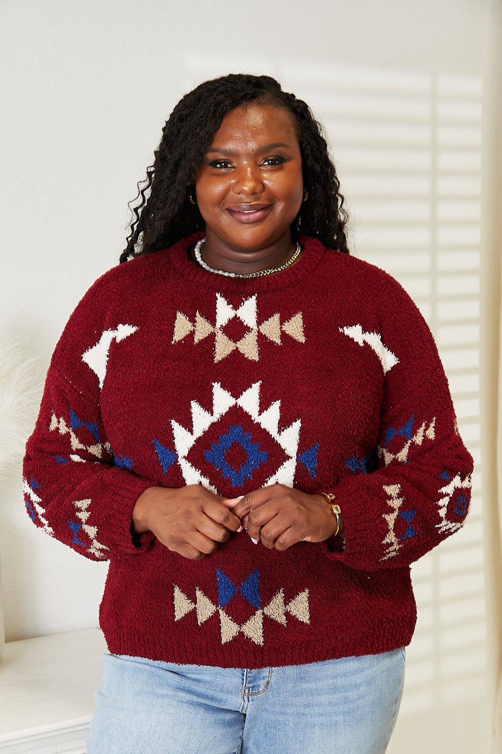 HEYSON Full Size Aztec Soft Fuzzy Sweater BLUE ZONE PLANET
