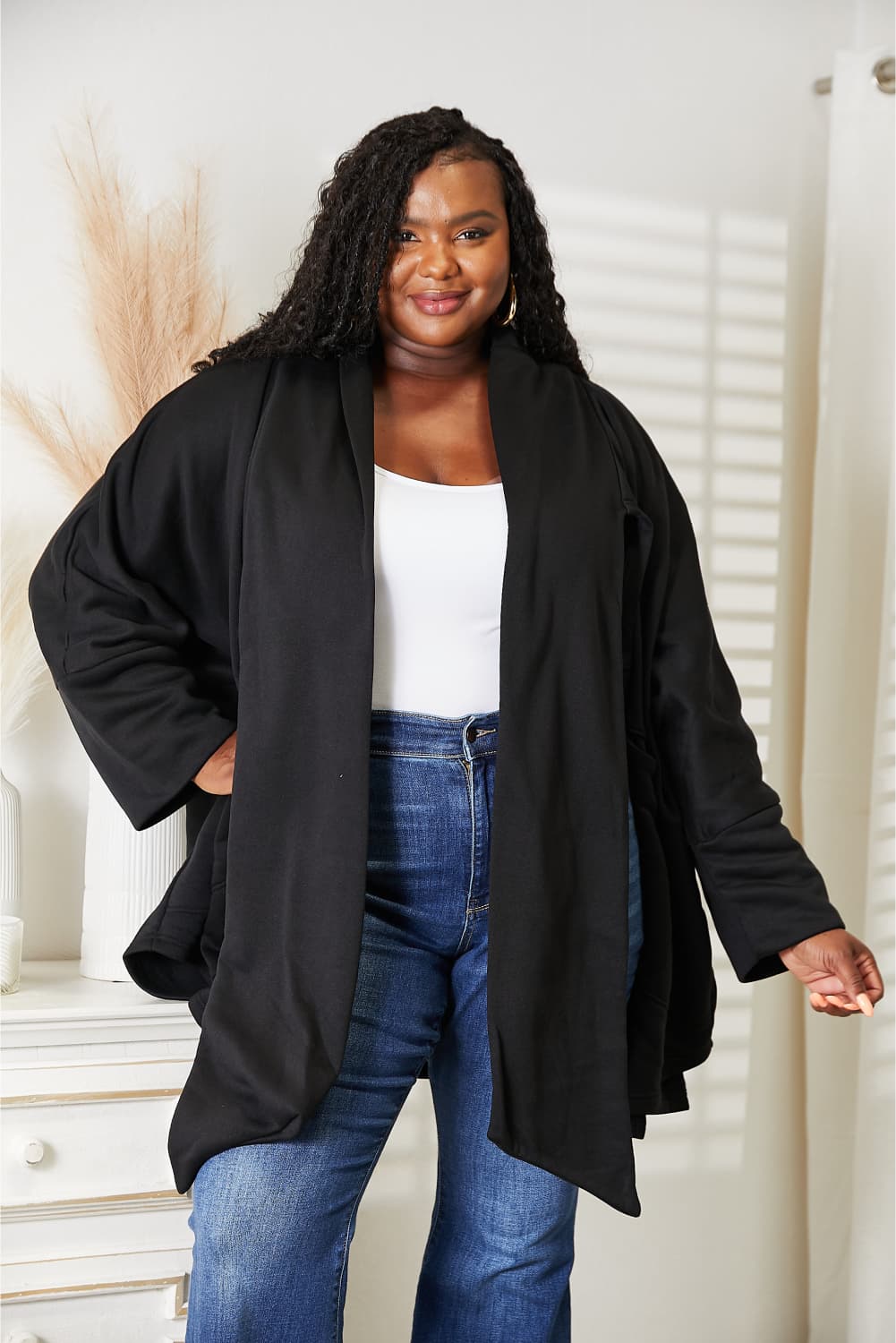 HEYSON Full Size Open Front Cardigan with Scarf Design BLUE ZONE PLANET