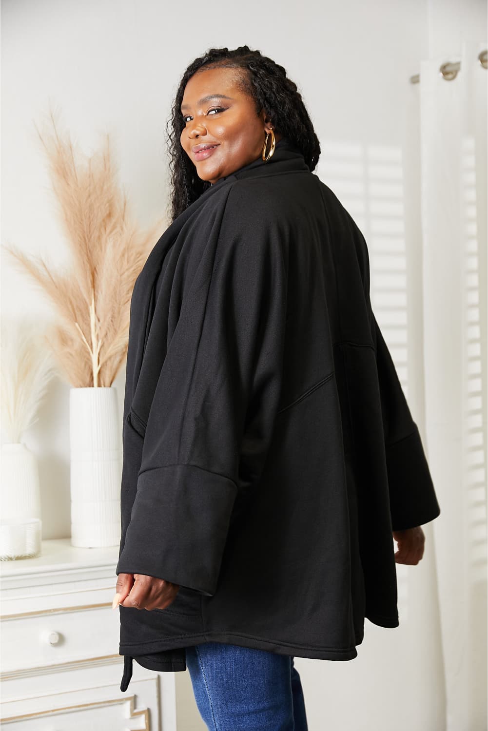 HEYSON Full Size Open Front Cardigan with Scarf Design BLUE ZONE PLANET