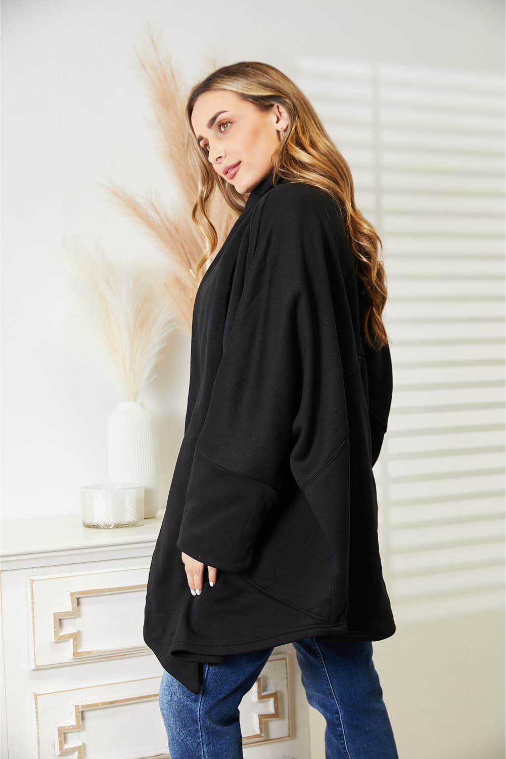 HEYSON Full Size Open Front Cardigan with Scarf Design BLUE ZONE PLANET