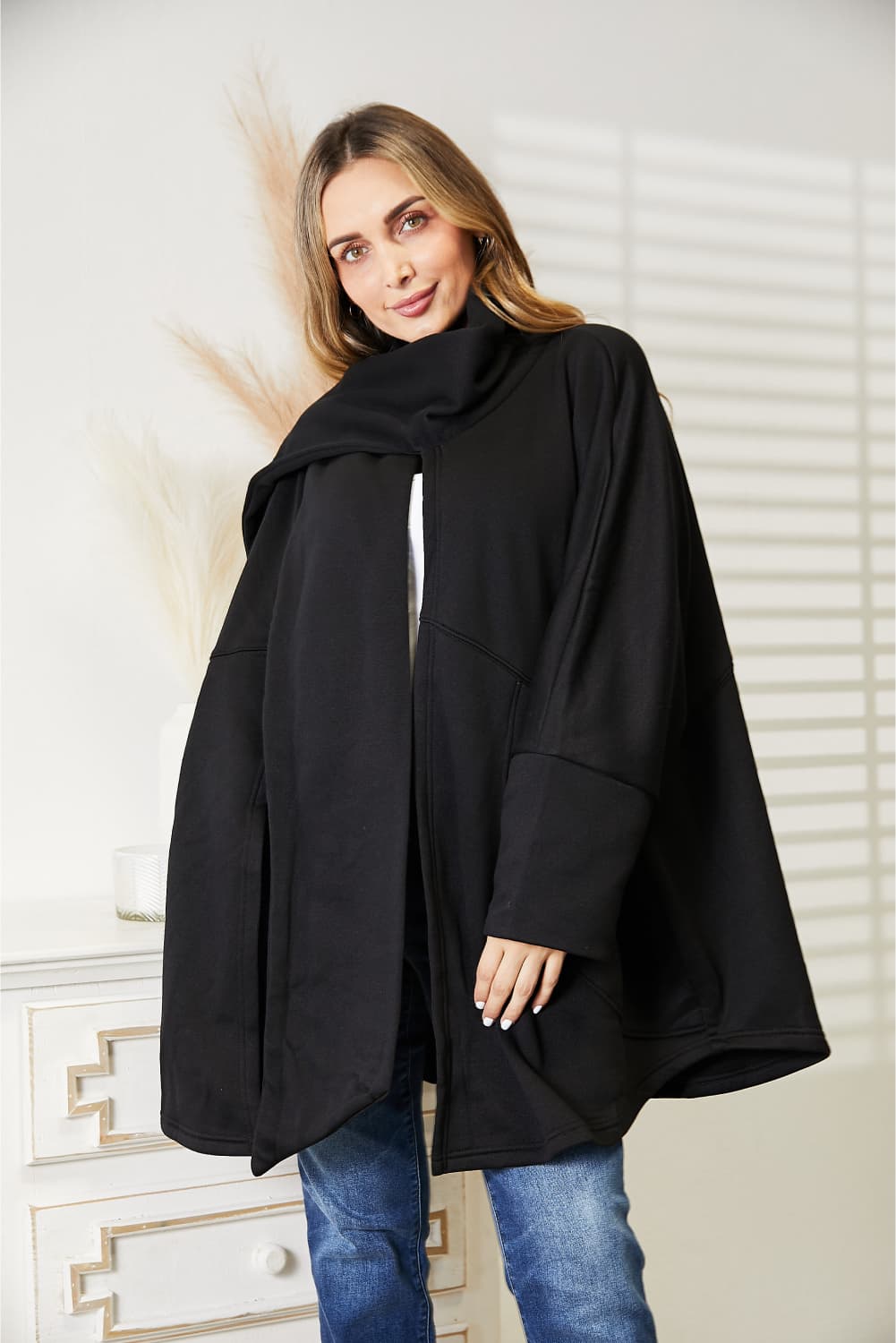 HEYSON Full Size Open Front Cardigan with Scarf Design BLUE ZONE PLANET