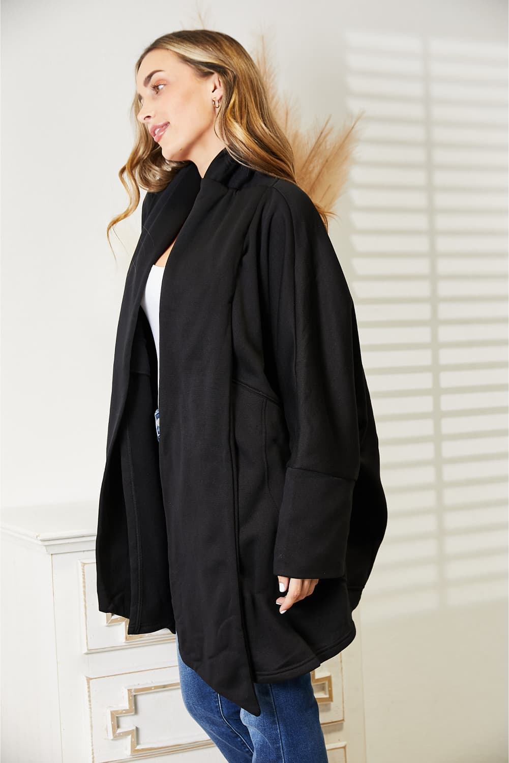 HEYSON Full Size Open Front Cardigan with Scarf Design BLUE ZONE PLANET