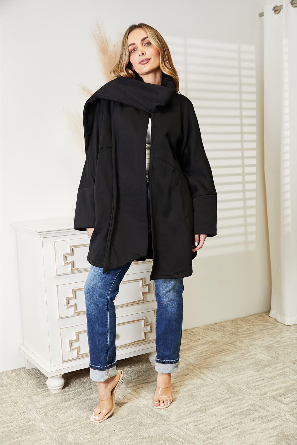 HEYSON Full Size Open Front Cardigan with Scarf Design BLUE ZONE PLANET