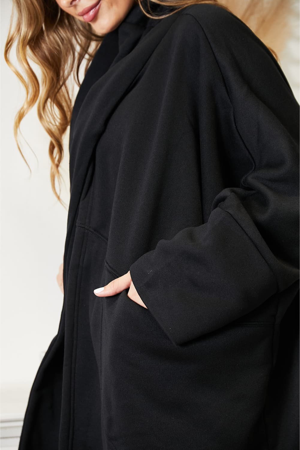 HEYSON Full Size Open Front Cardigan with Scarf Design BLUE ZONE PLANET