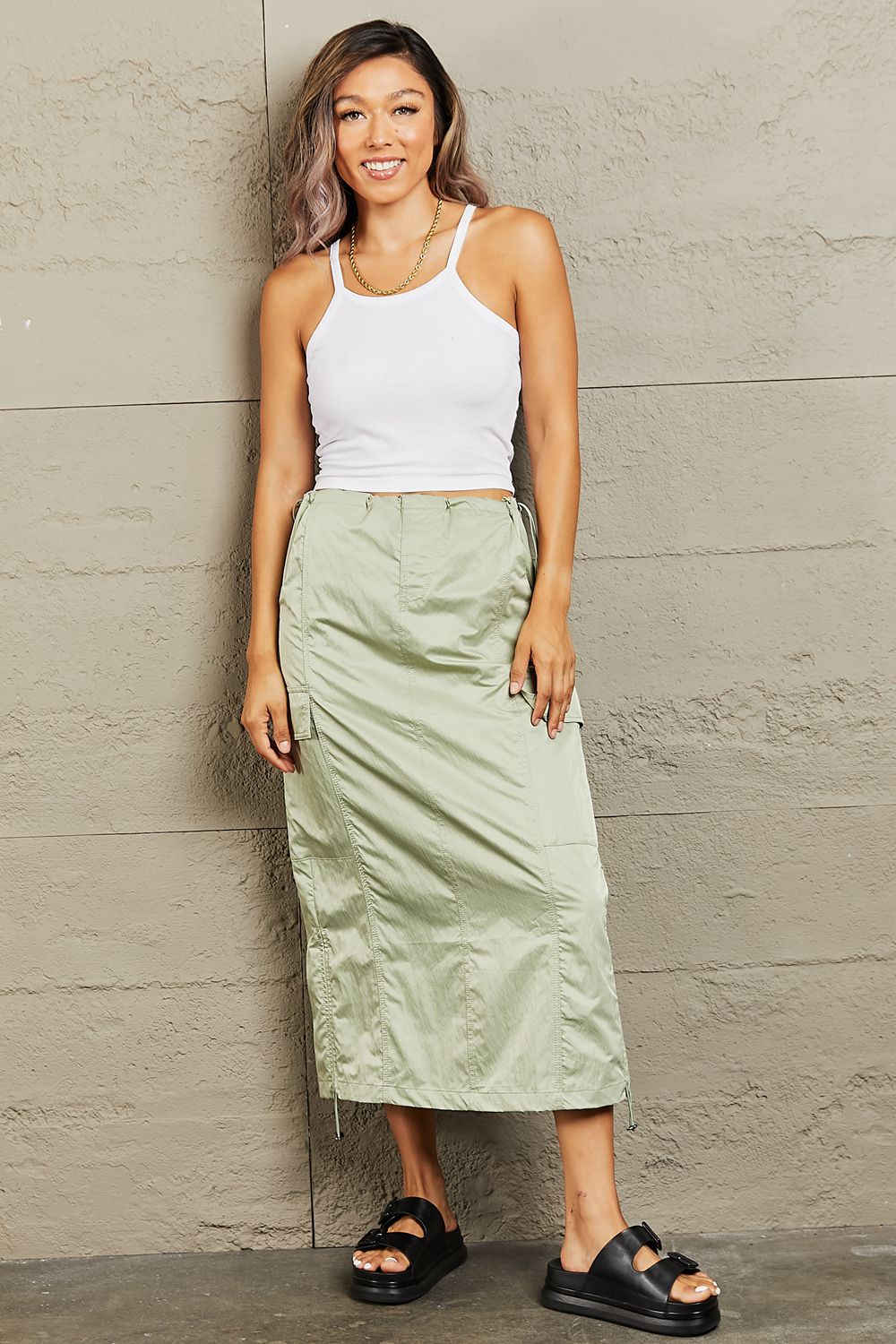HYFVE Just In Time High Waisted Cargo Midi Skirt BLUE ZONE PLANET