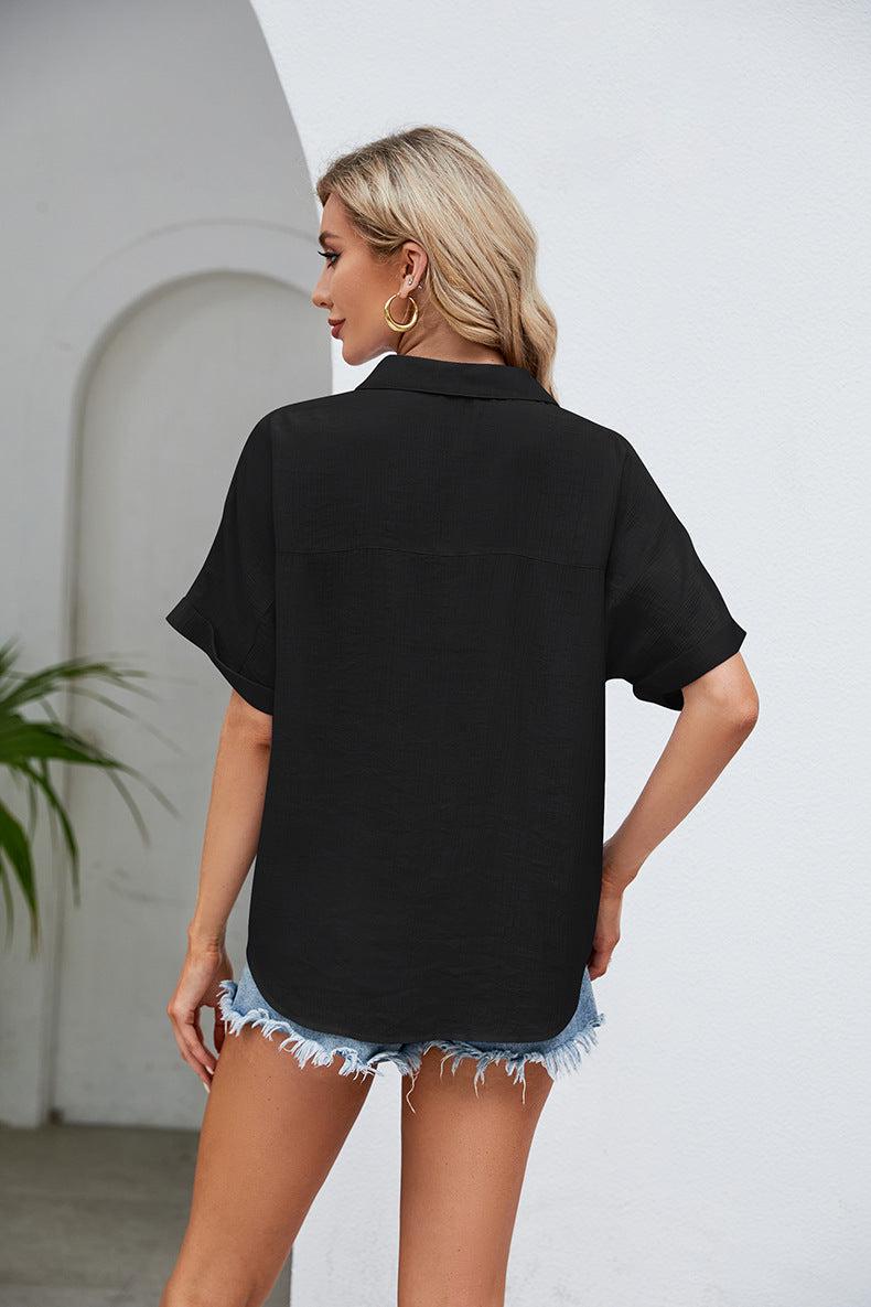 Half Button Johnny Collar Blouse BLUE ZONE PLANET