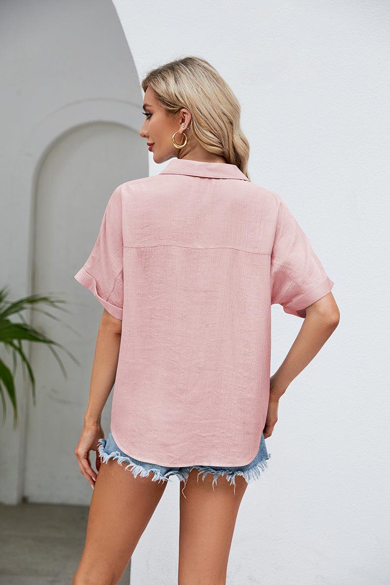 Half Button Johnny Collar Blouse BLUE ZONE PLANET