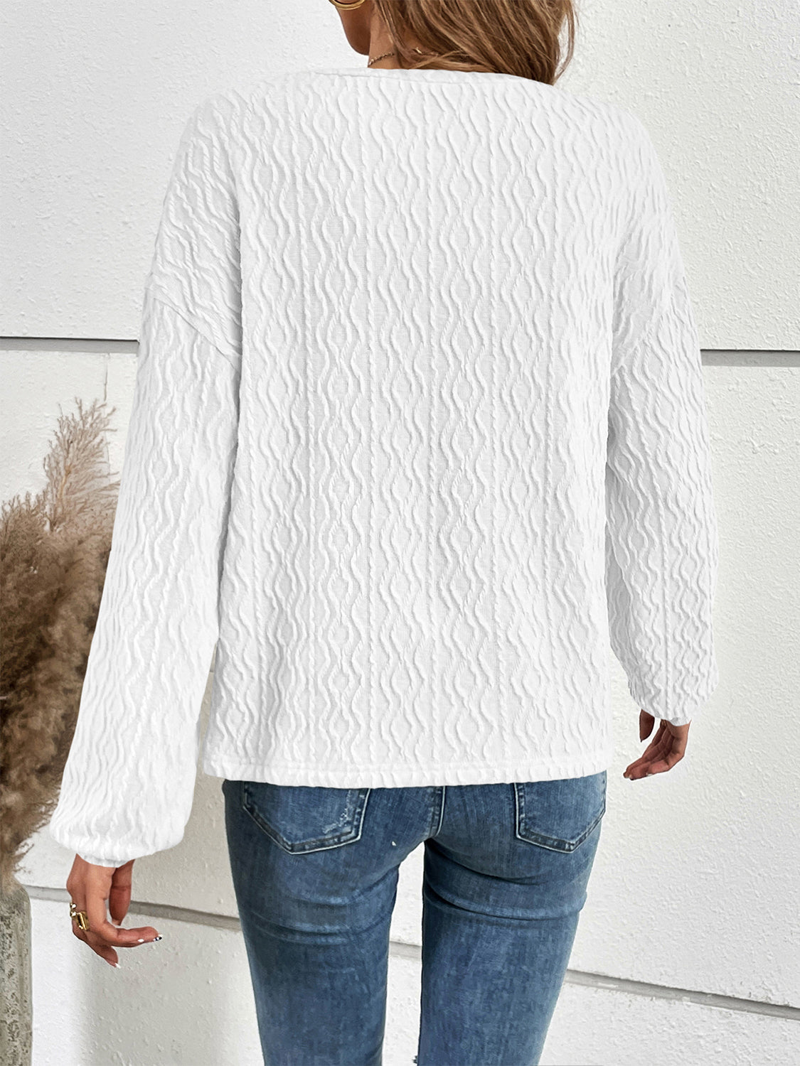 Half Button Long Sleeve Top BLUE ZONE PLANET