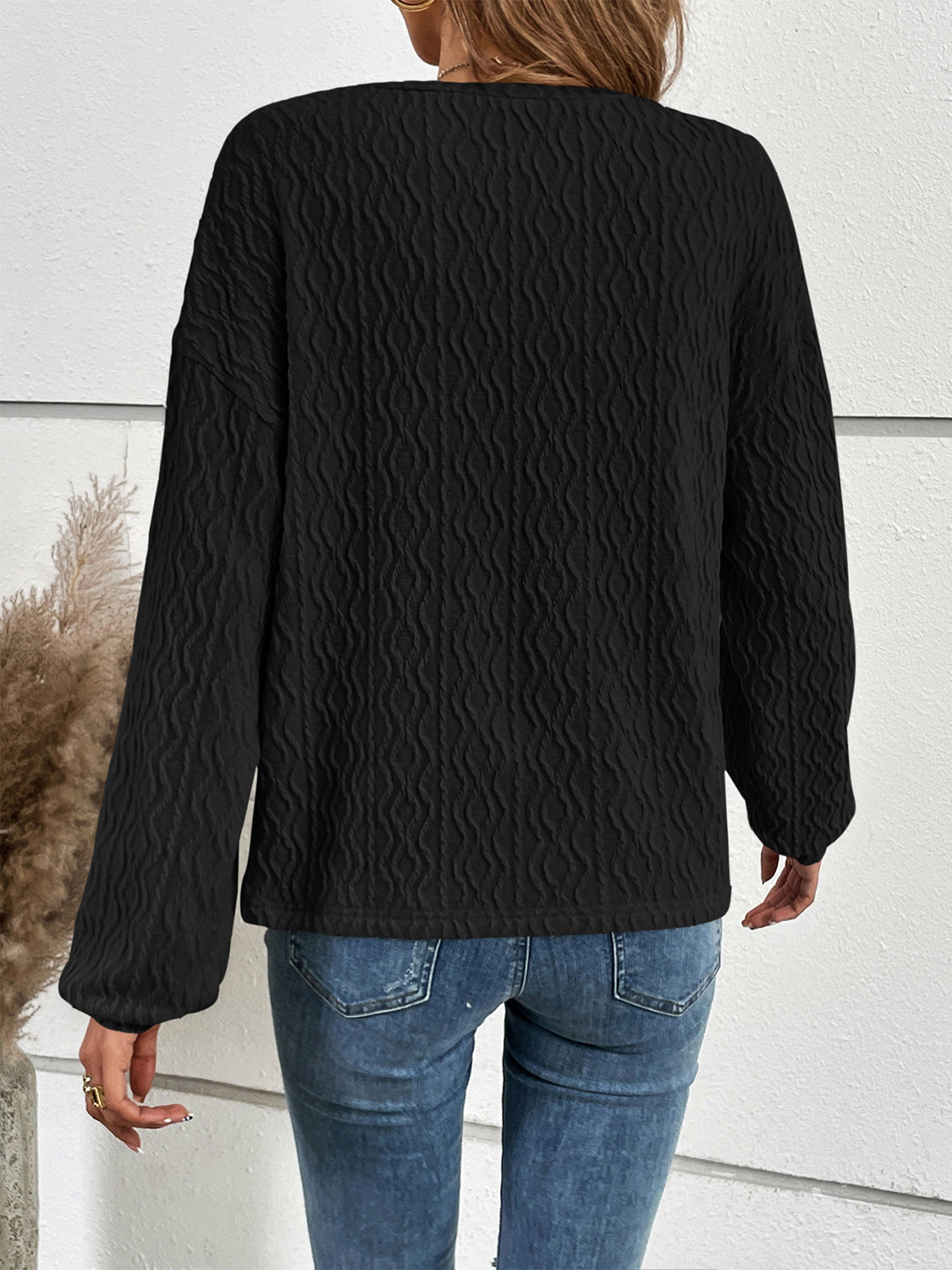Half Button Long Sleeve Top BLUE ZONE PLANET