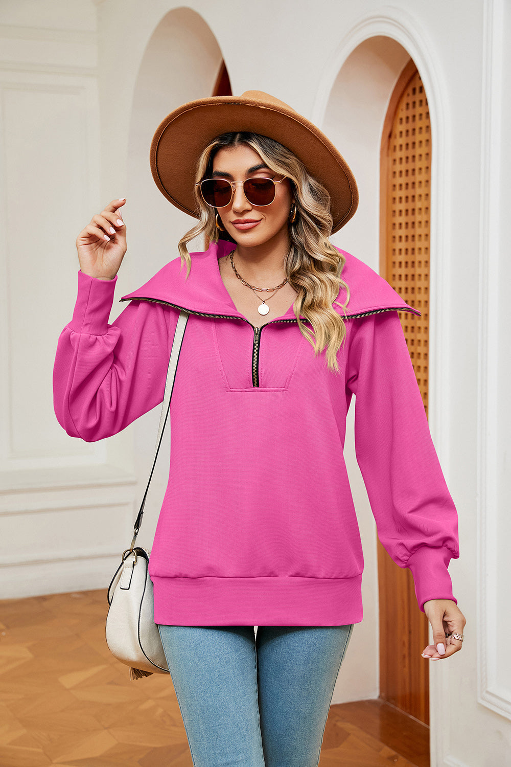 Half-Zip Collared Sweatshirt BLUE ZONE PLANET
