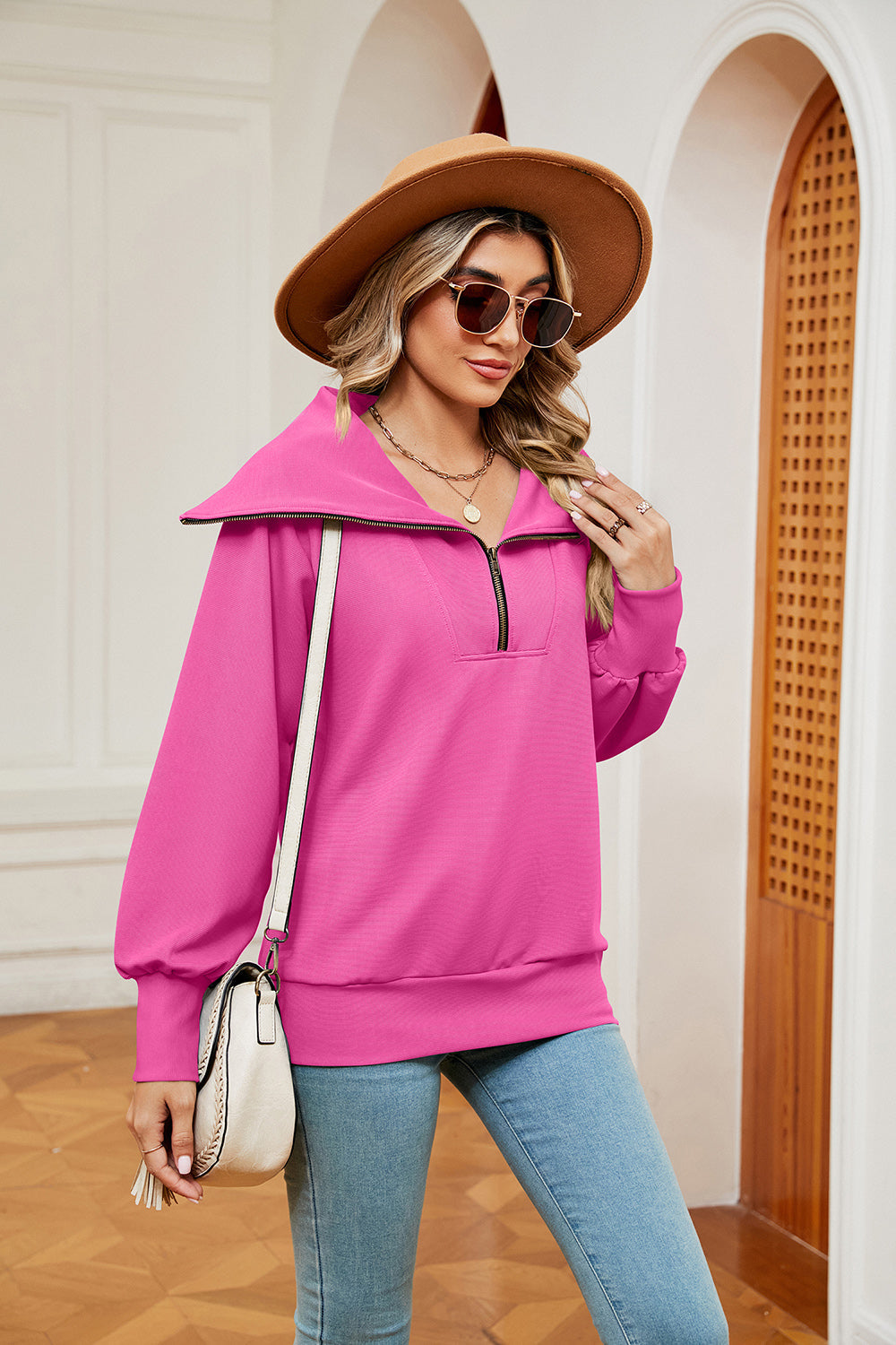 Half-Zip Collared Sweatshirt BLUE ZONE PLANET