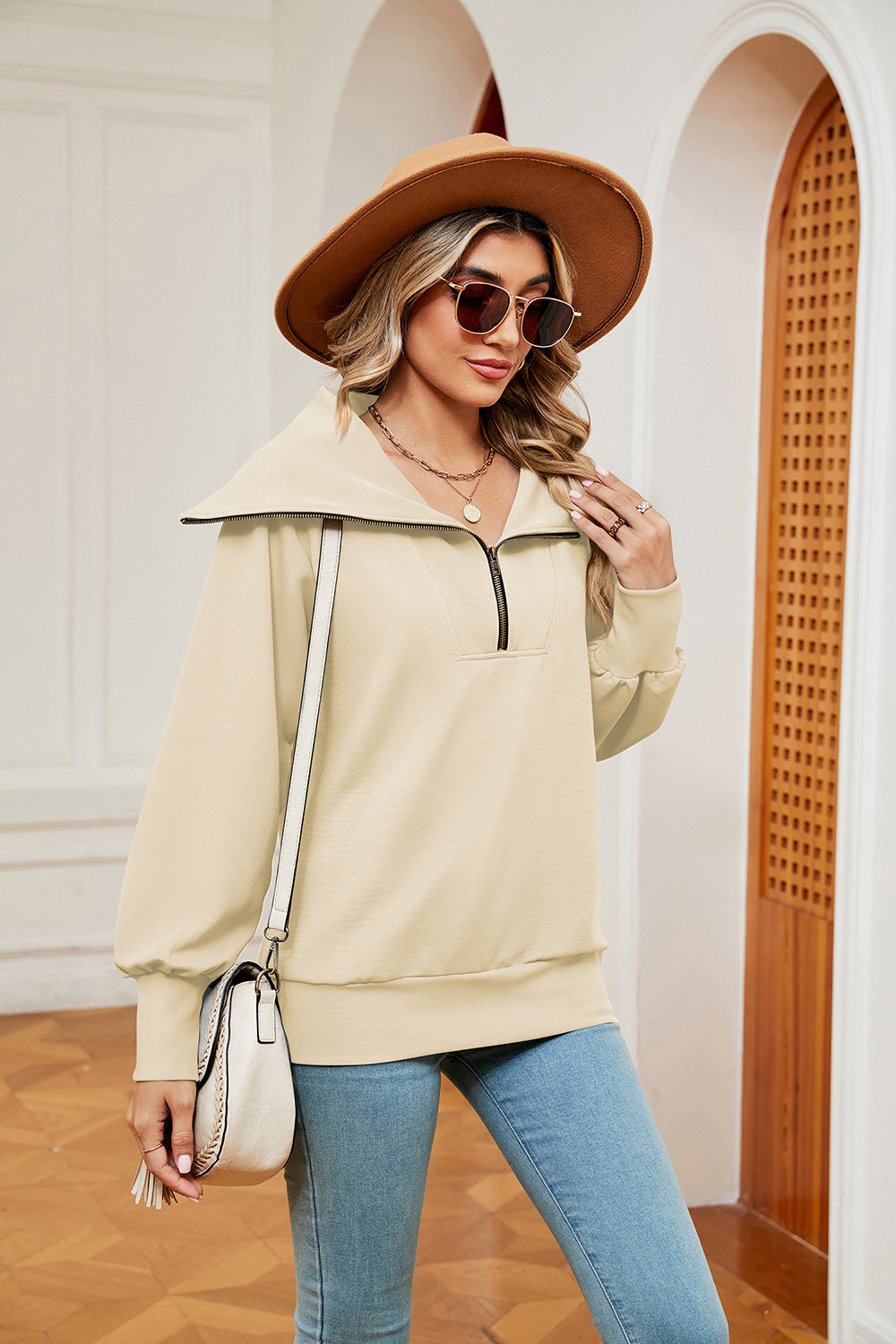 Half-Zip Collared Sweatshirt BLUE ZONE PLANET