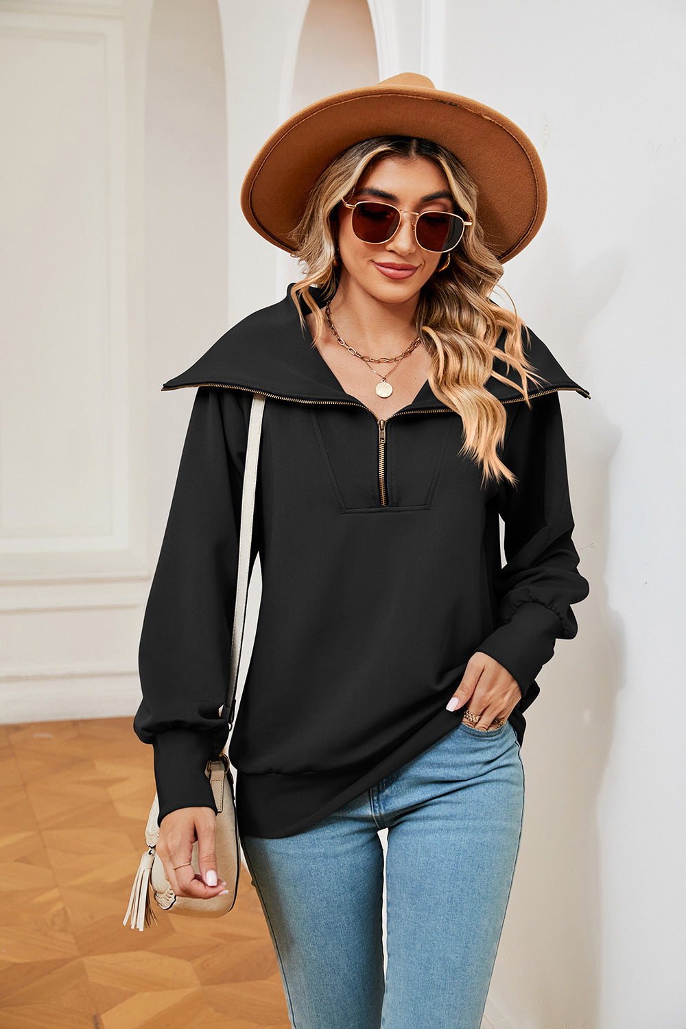 Half-Zip Collared Sweatshirt BLUE ZONE PLANET