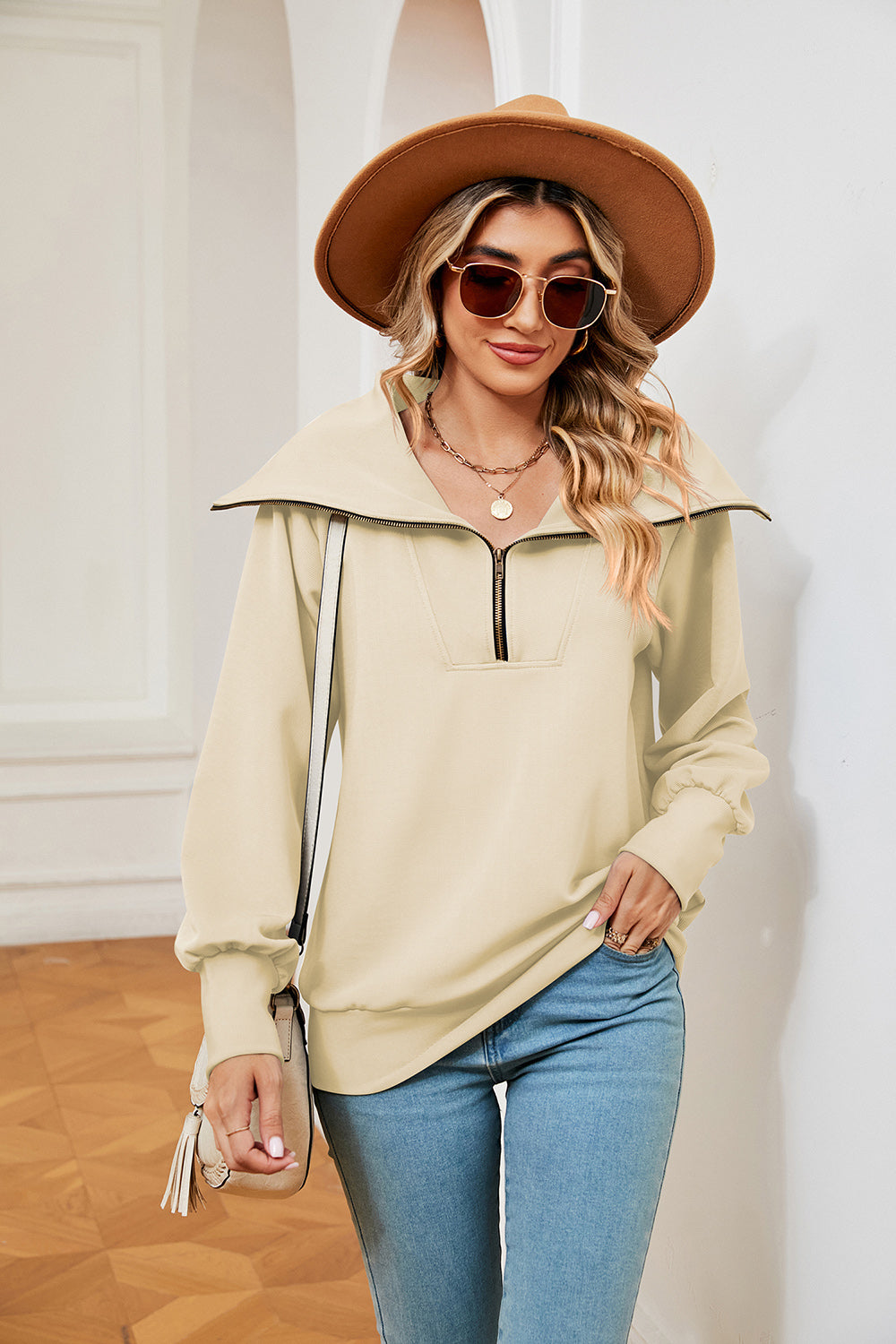 Half-Zip Collared Sweatshirt BLUE ZONE PLANET