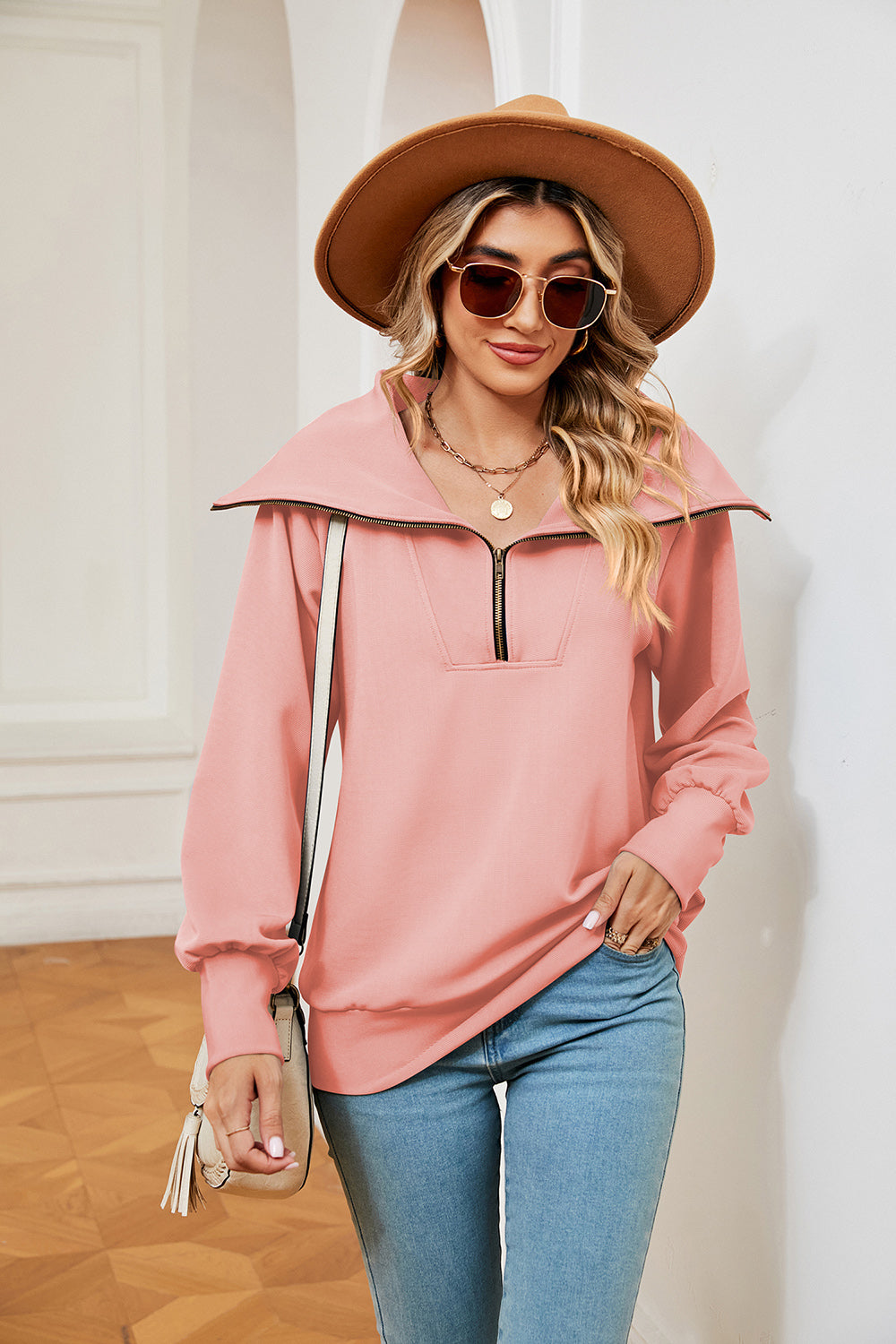 Half-Zip Collared Sweatshirt BLUE ZONE PLANET