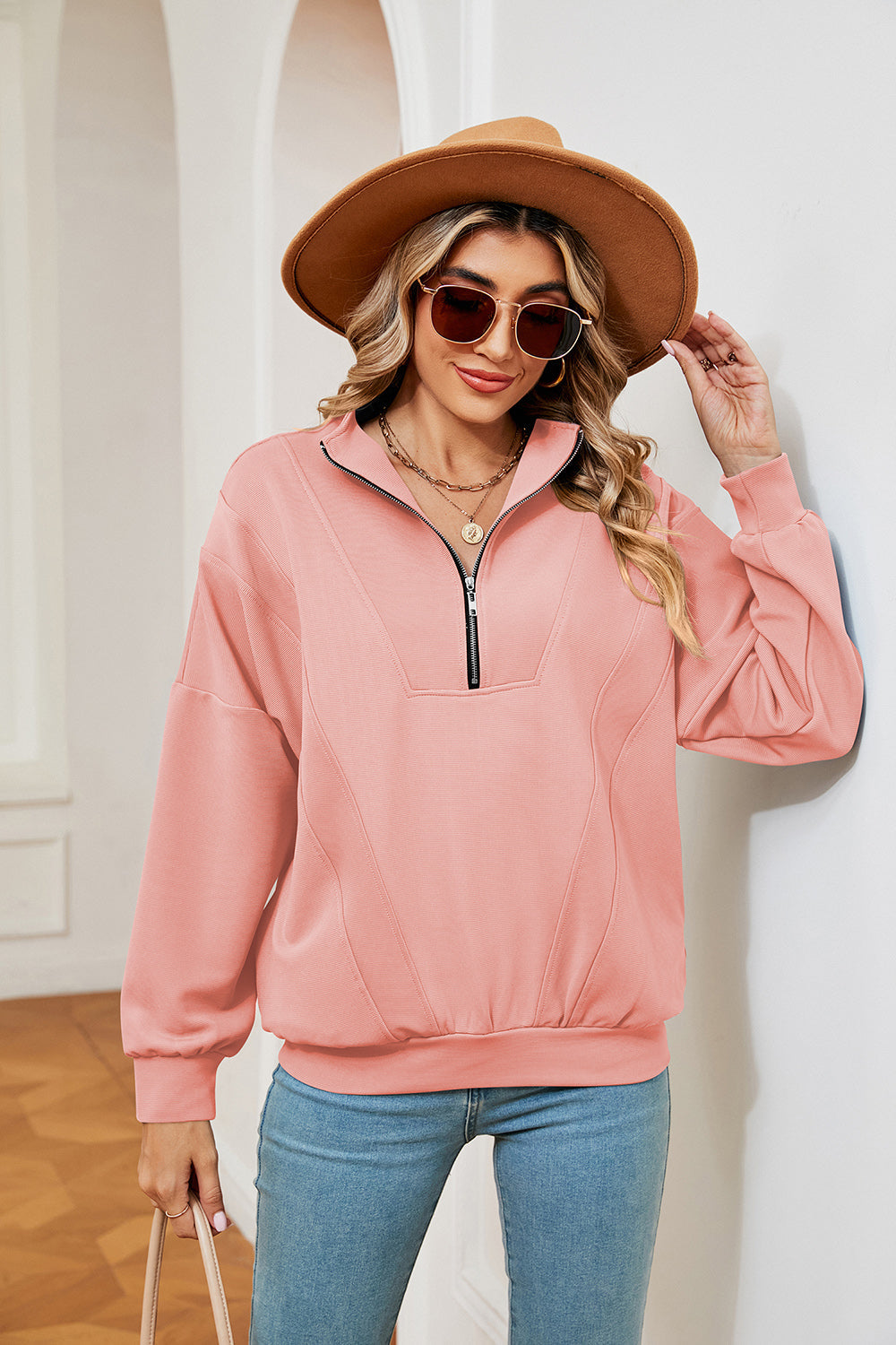 Half-Zip Dropped Shoulder Sweatshirt BLUE ZONE PLANET