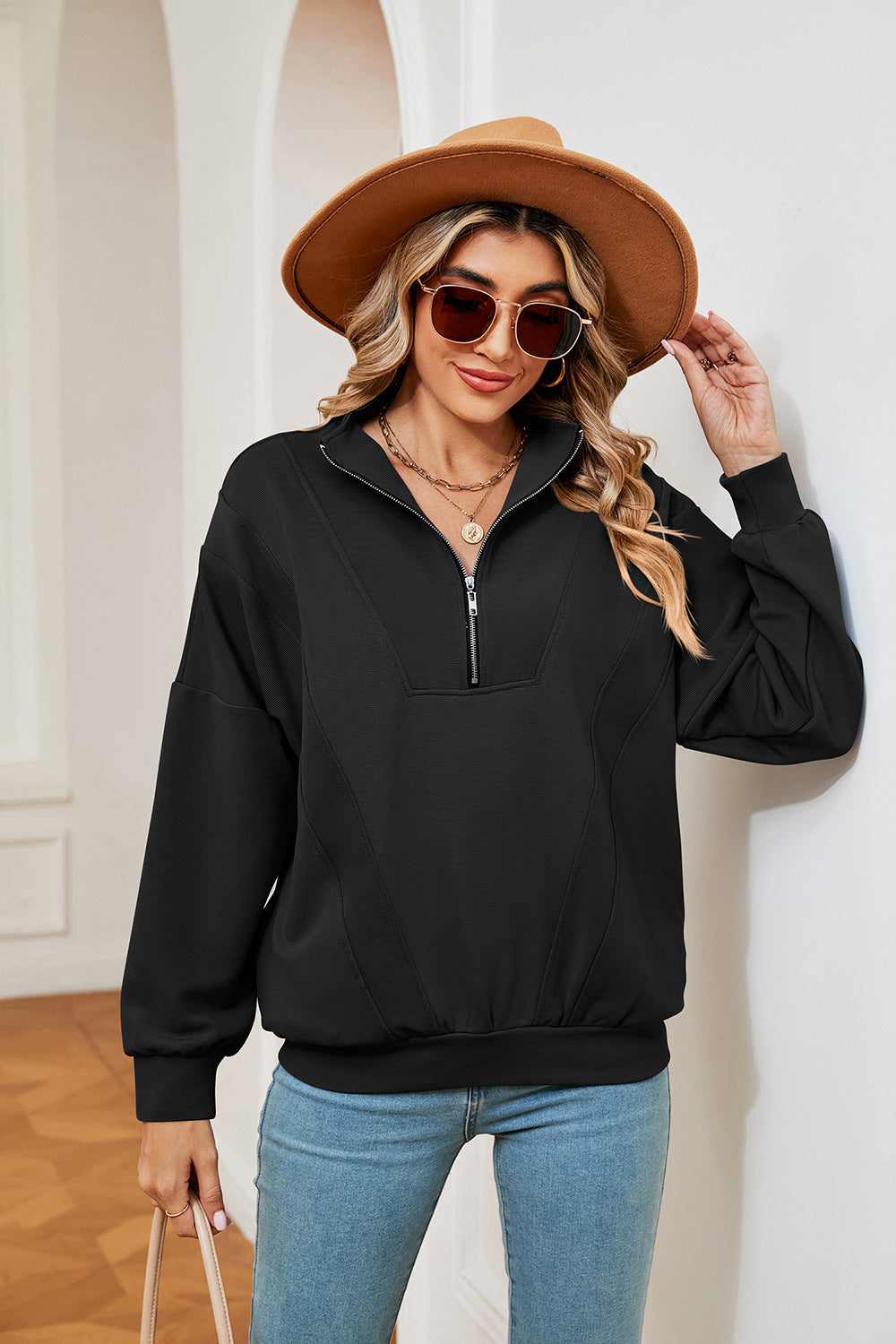 Half-Zip Dropped Shoulder Sweatshirt BLUE ZONE PLANET
