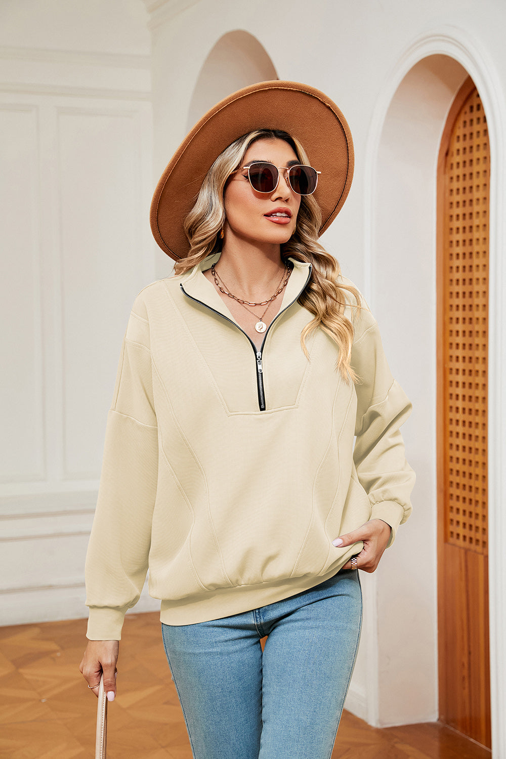Half-Zip Dropped Shoulder Sweatshirt BLUE ZONE PLANET