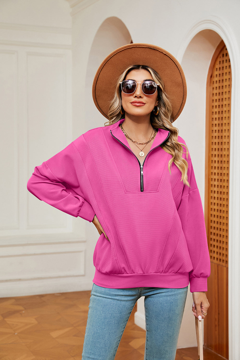 Half-Zip Dropped Shoulder Sweatshirt BLUE ZONE PLANET
