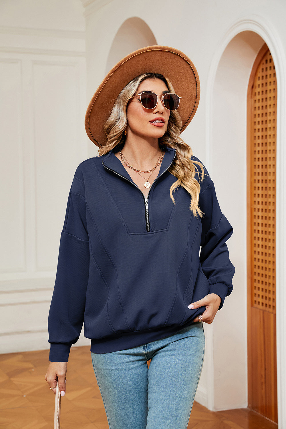 Half-Zip Dropped Shoulder Sweatshirt BLUE ZONE PLANET