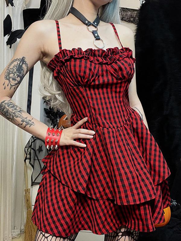 Halloween Corset A Swing Plaid Dress BLUE ZONE PLANET