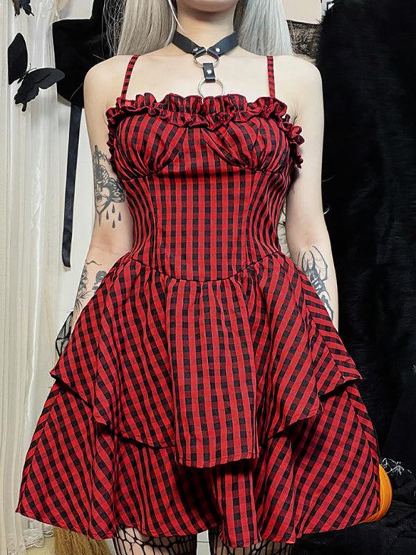 Halloween Corset A Swing Plaid Dress BLUE ZONE PLANET