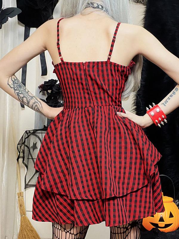 Halloween Corset A Swing Plaid Dress BLUE ZONE PLANET