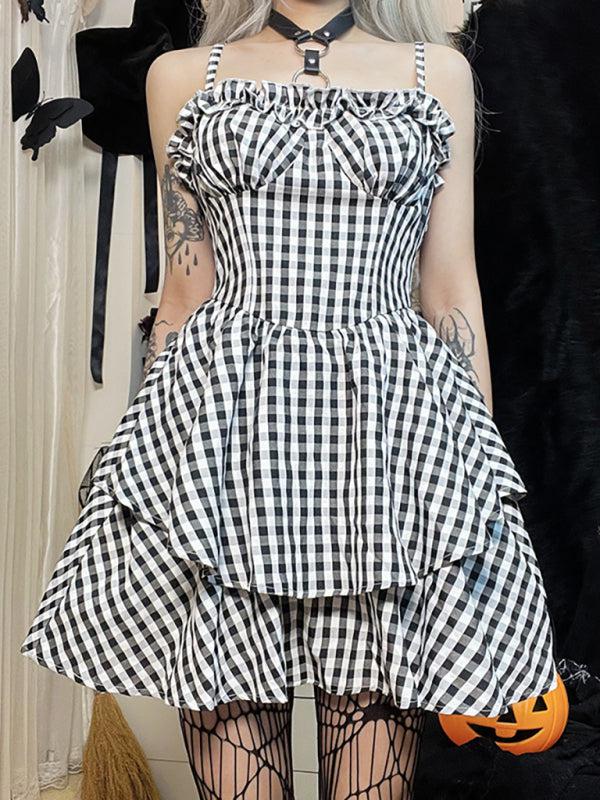 Halloween Corset A Swing Plaid Dress BLUE ZONE PLANET