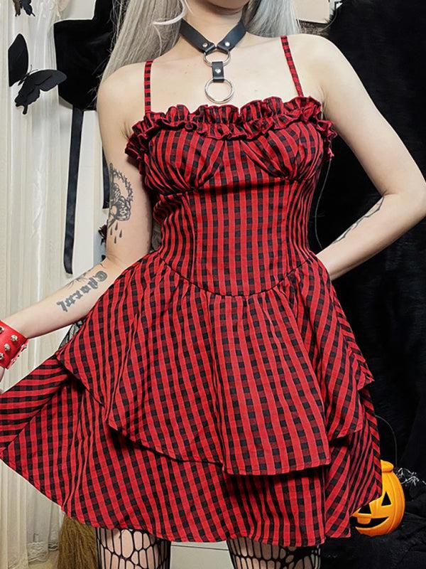 Halloween Corset A Swing Plaid Dress BLUE ZONE PLANET