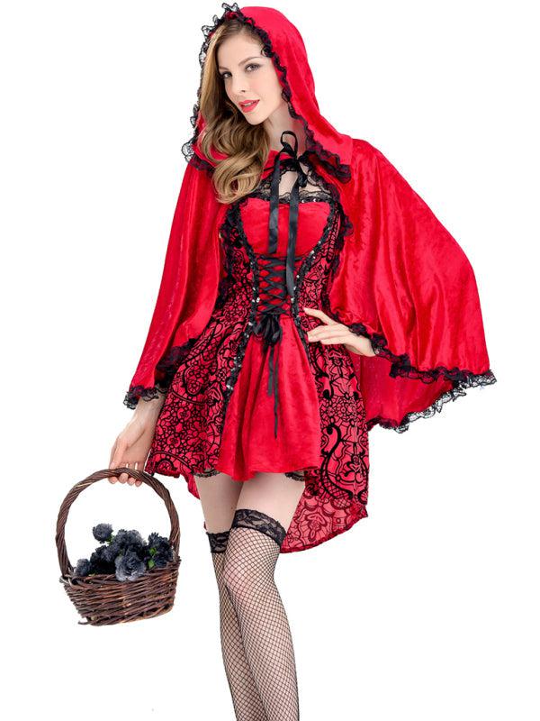Halloween Jacquard Cape Little Red Riding Hood Costume Large BLUE ZONE PLANET