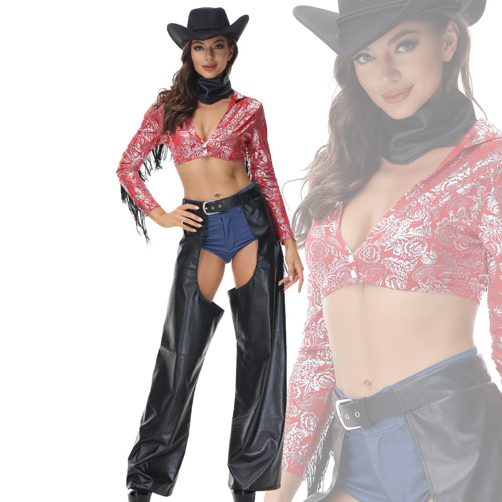 Halloween Party Cowboy Cosplay Costume Women Gothic West Cowgirl Outfit Masquerade Retro Tribe Hippie Fancy Dress Blue Zone Planet