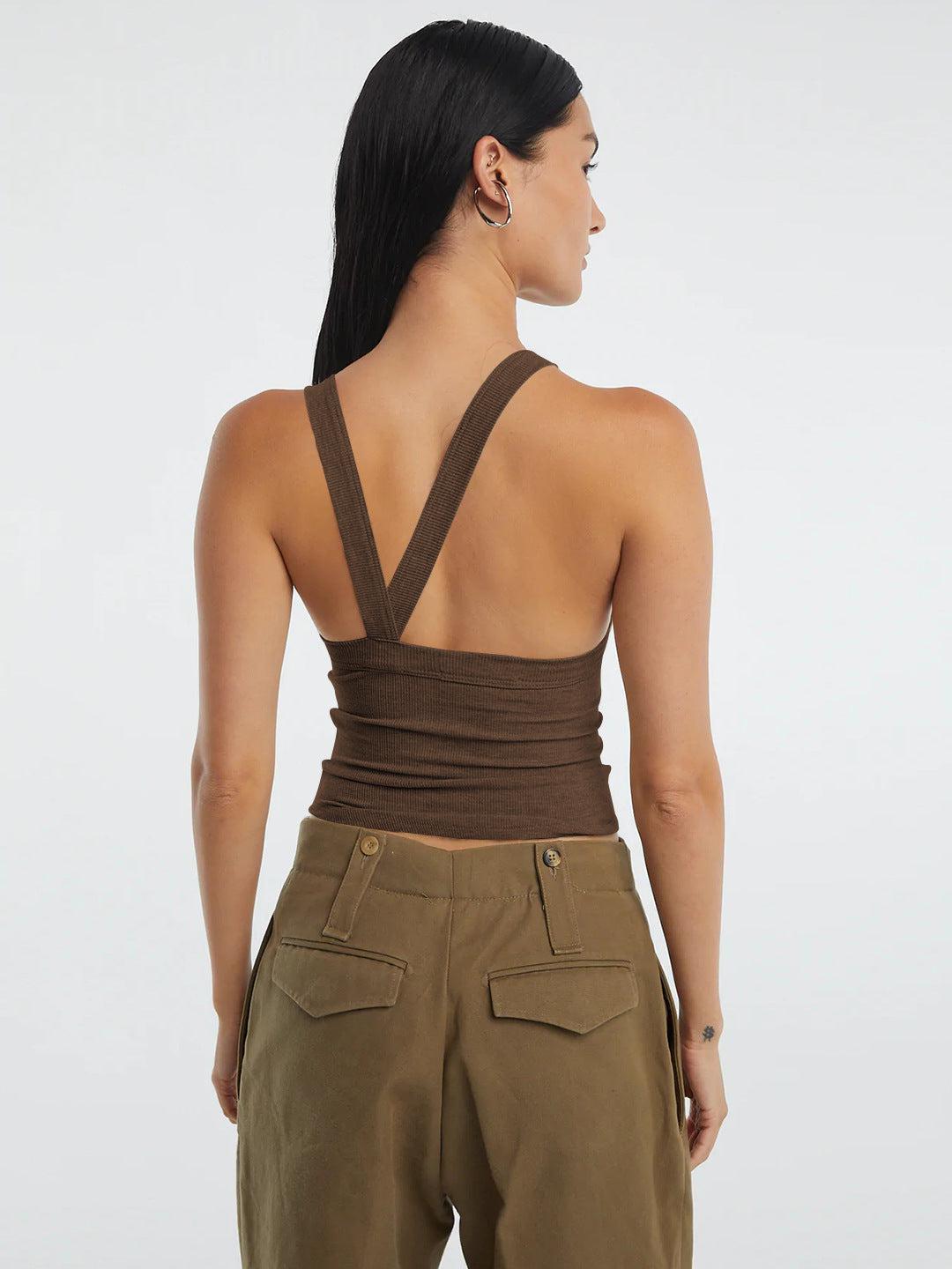 Halter Neck Ribbed Cropped Top BLUE ZONE PLANET