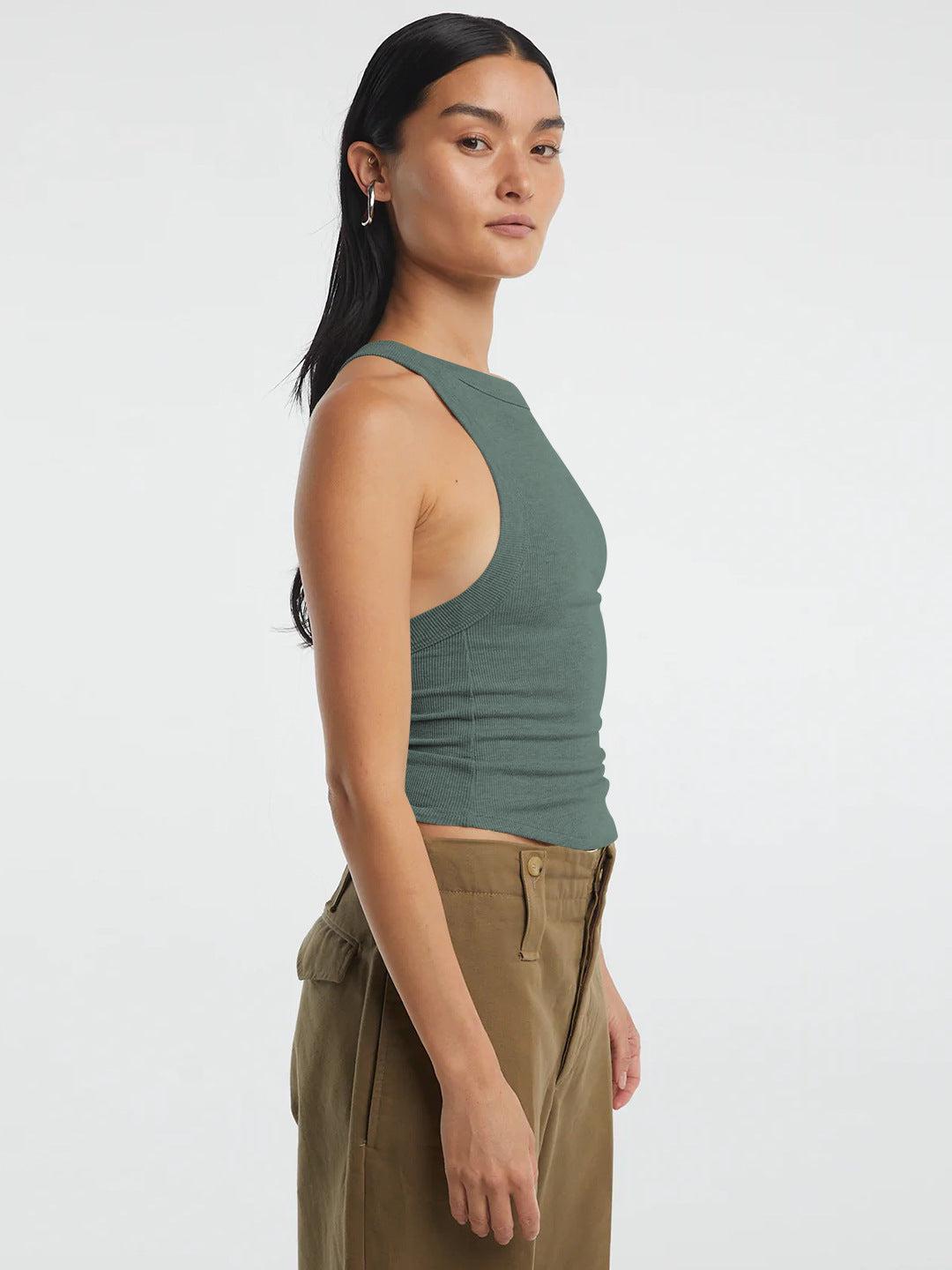 Halter Neck Ribbed Cropped Top BLUE ZONE PLANET