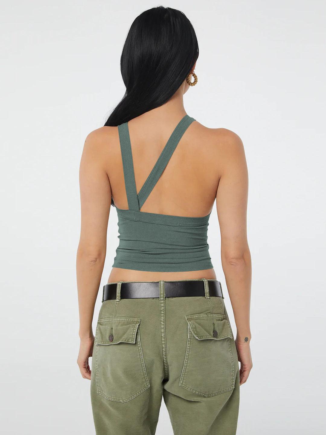 Halter Neck Ribbed Cropped Top BLUE ZONE PLANET