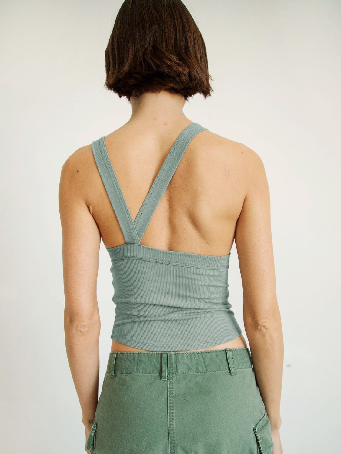 Halter Neck Ribbed Cropped Top BLUE ZONE PLANET