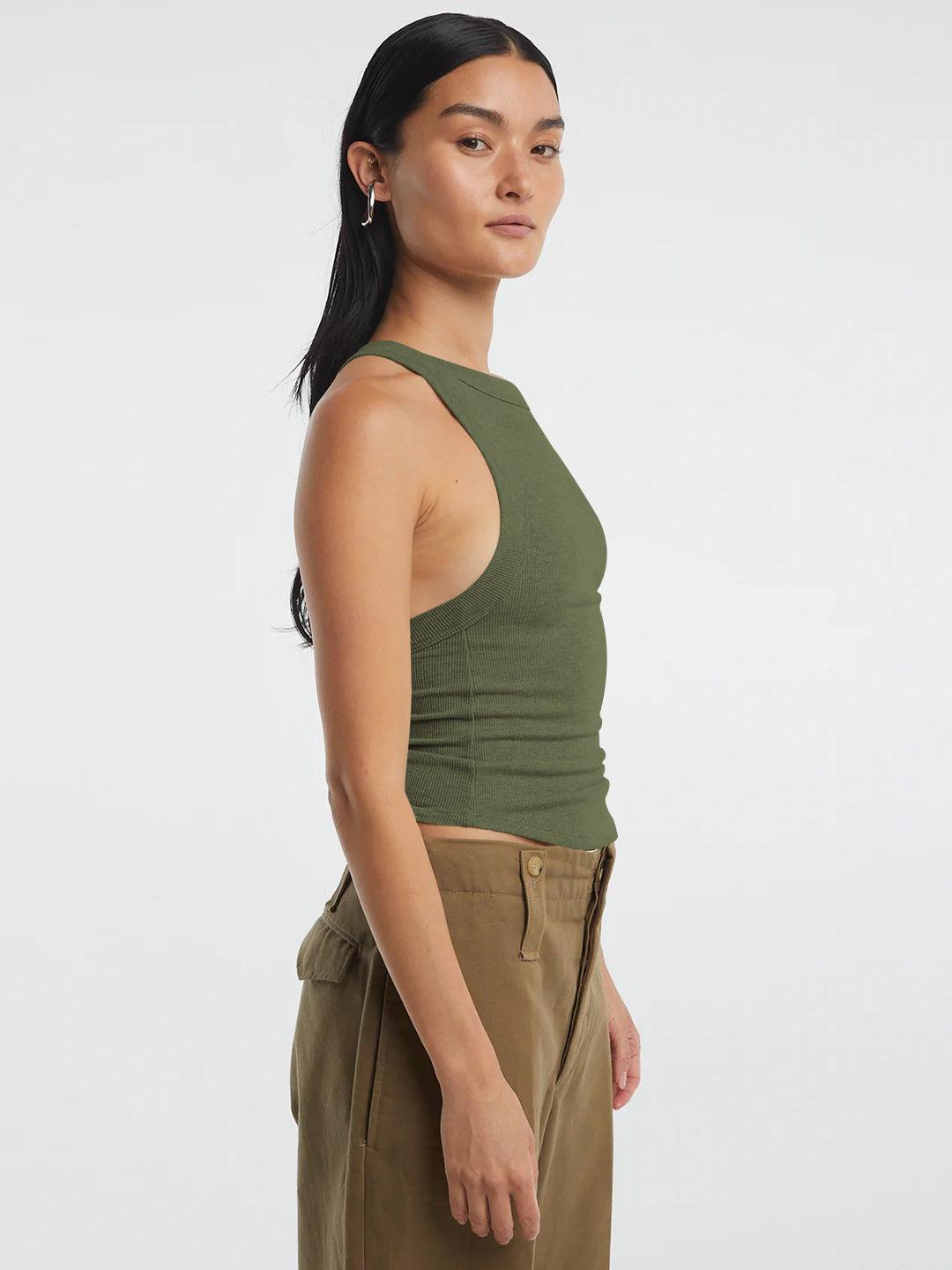 Halter Neck Ribbed Cropped Top BLUE ZONE PLANET