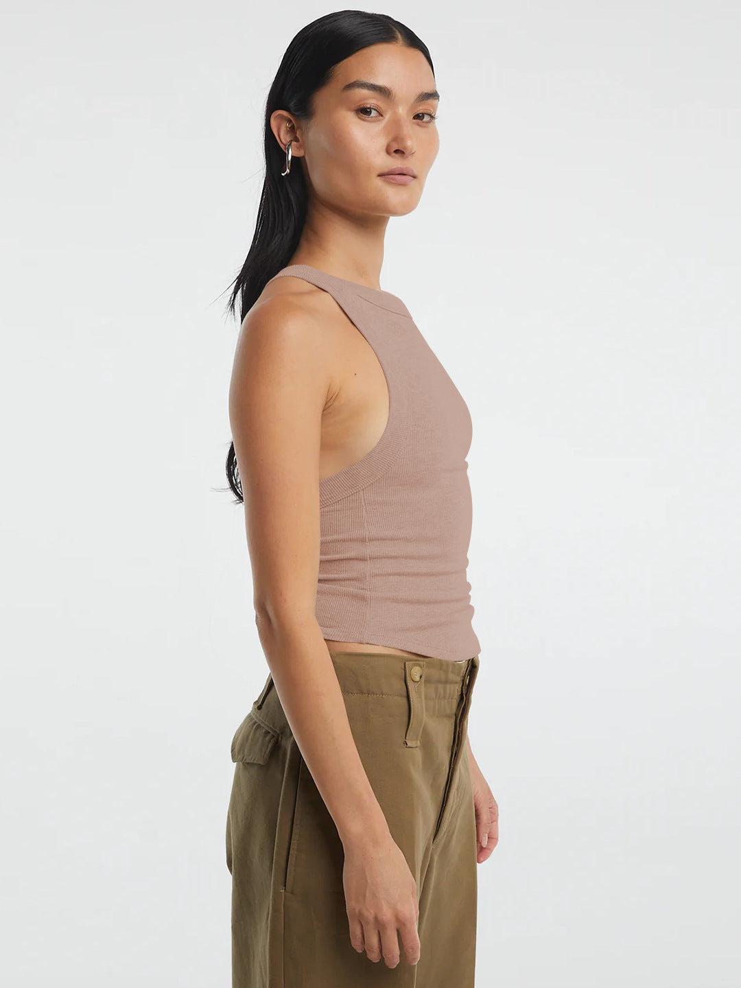 Halter Neck Ribbed Cropped Top BLUE ZONE PLANET