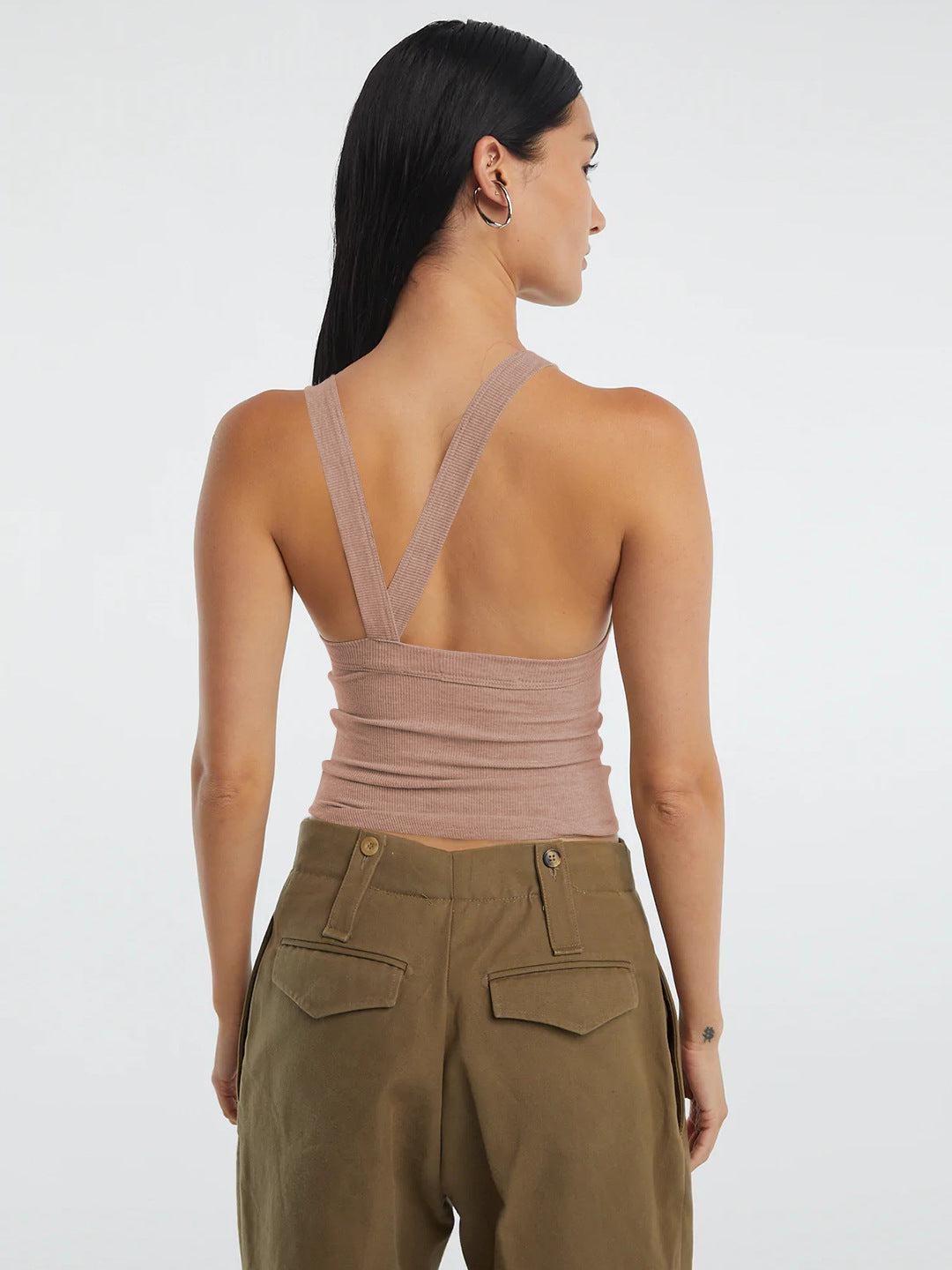 Halter Neck Ribbed Cropped Top BLUE ZONE PLANET
