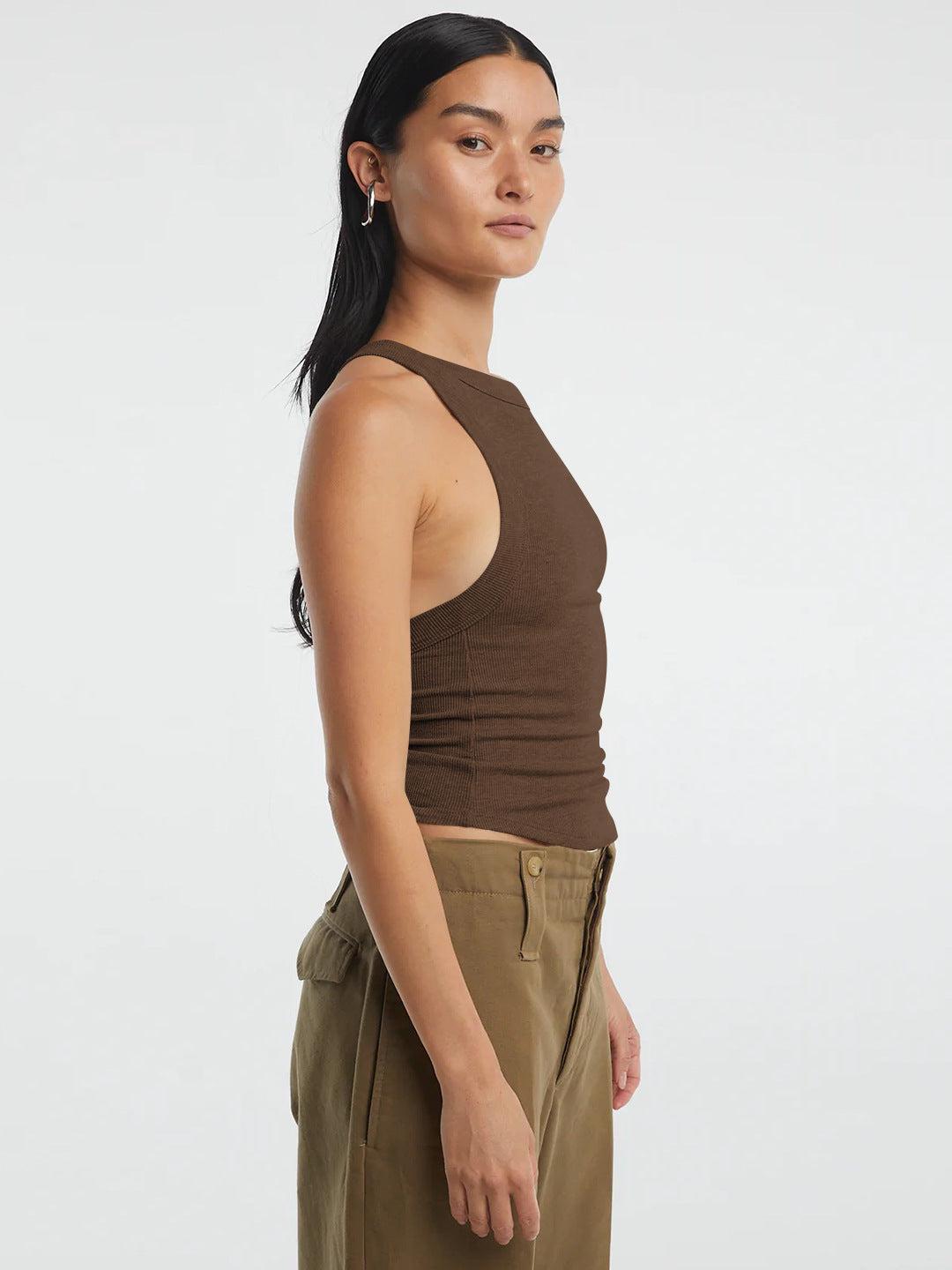 Halter Neck Ribbed Cropped Top BLUE ZONE PLANET