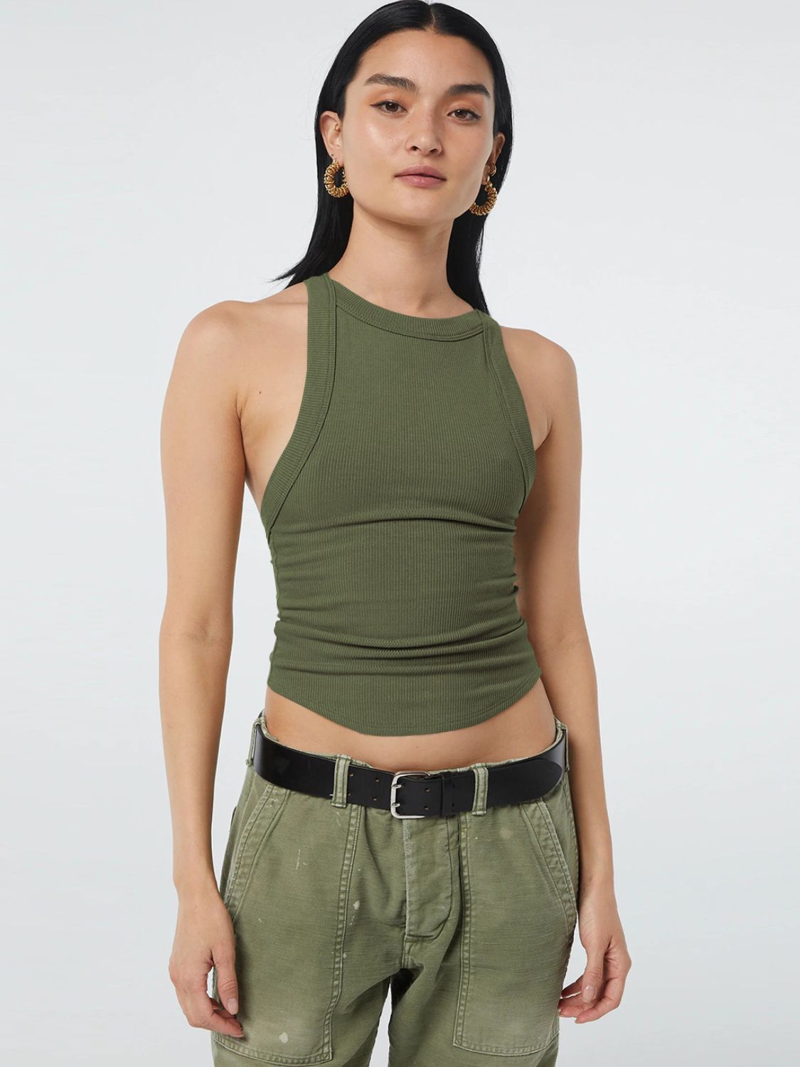 Halter Neck Ribbed Cropped Top BLUE ZONE PLANET