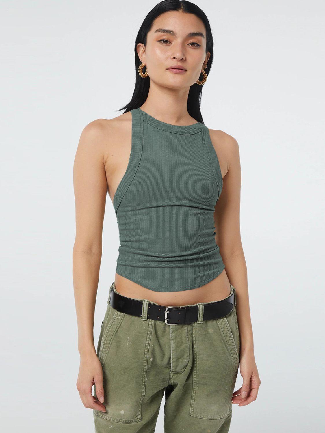 Halter Neck Ribbed Cropped Top BLUE ZONE PLANET