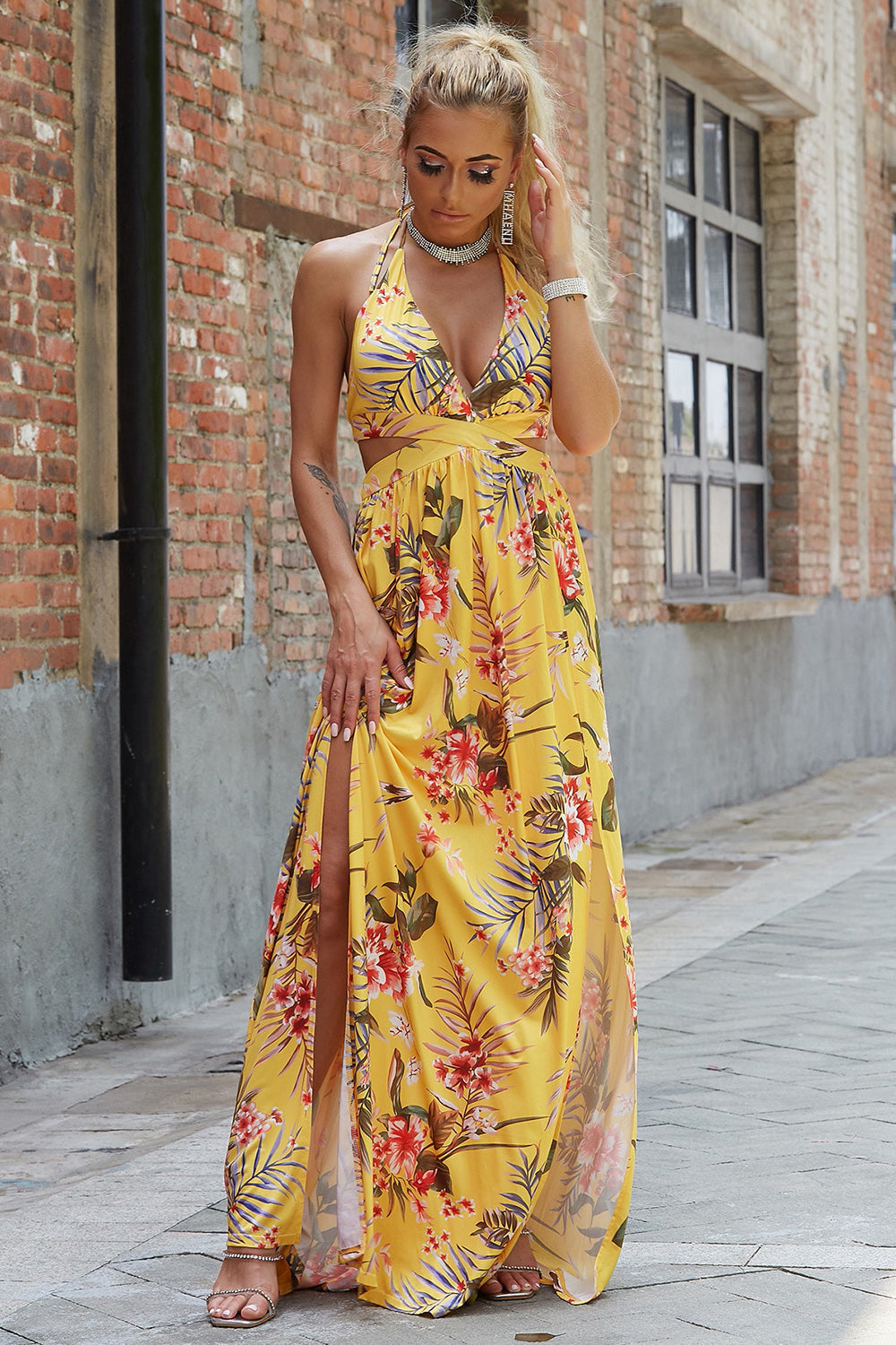 Halter Neck Split Dress BLUE ZONE PLANET