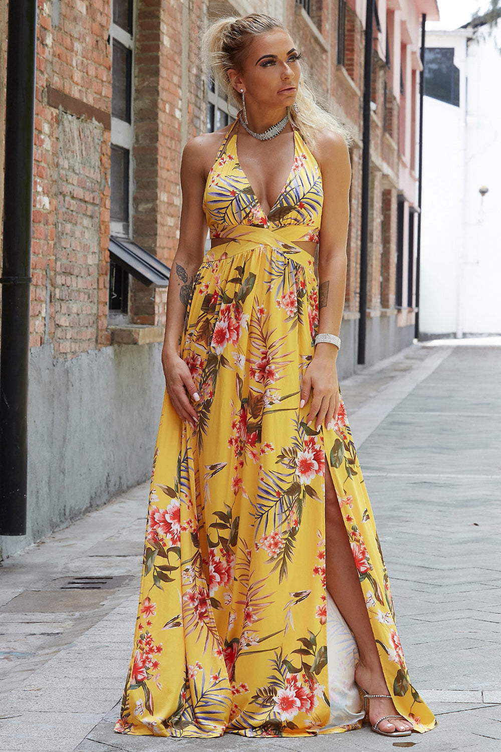 Halter Neck Split Dress BLUE ZONE PLANET