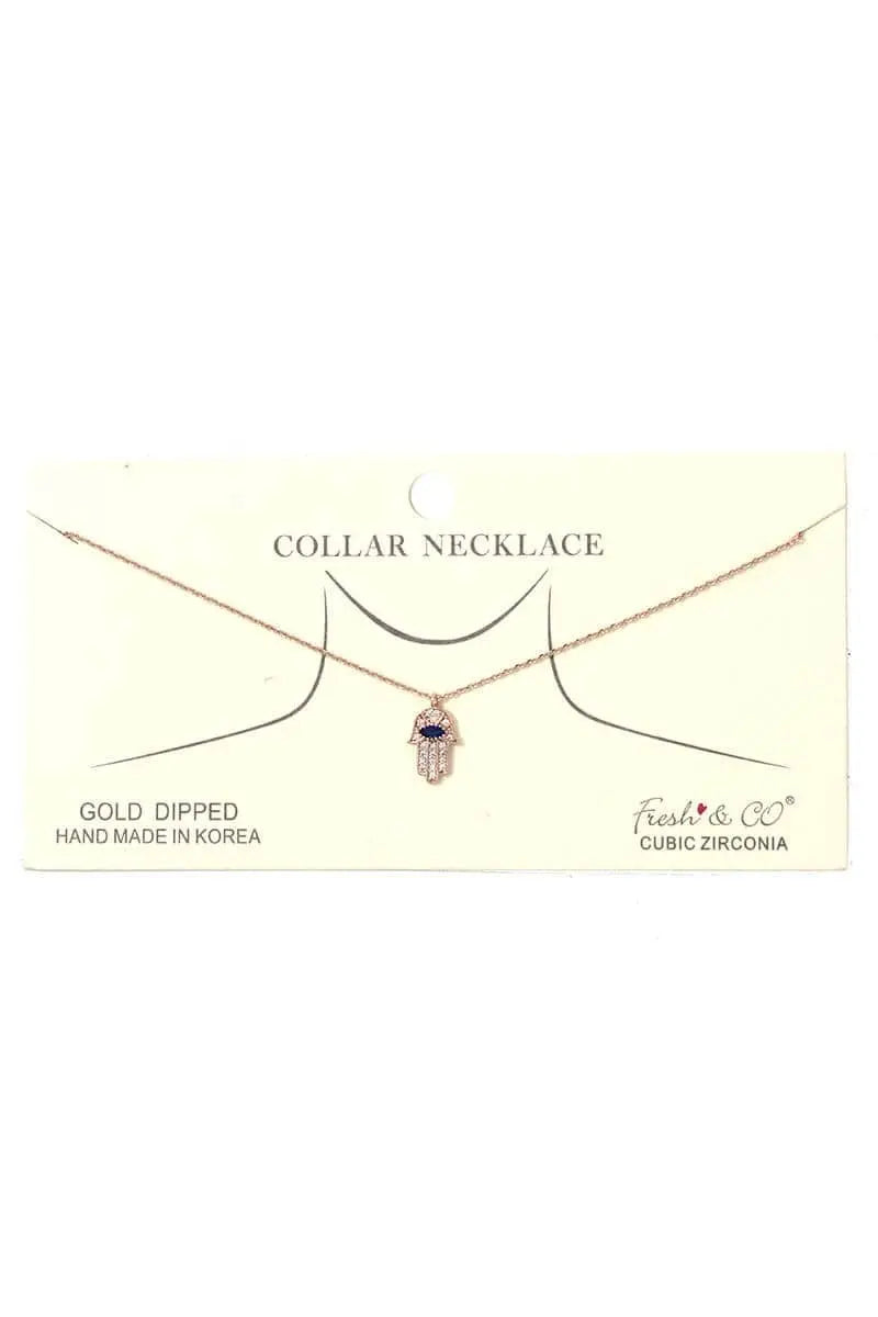 Hamsa Hand Charm Collar Necklace Blue Zone Planet